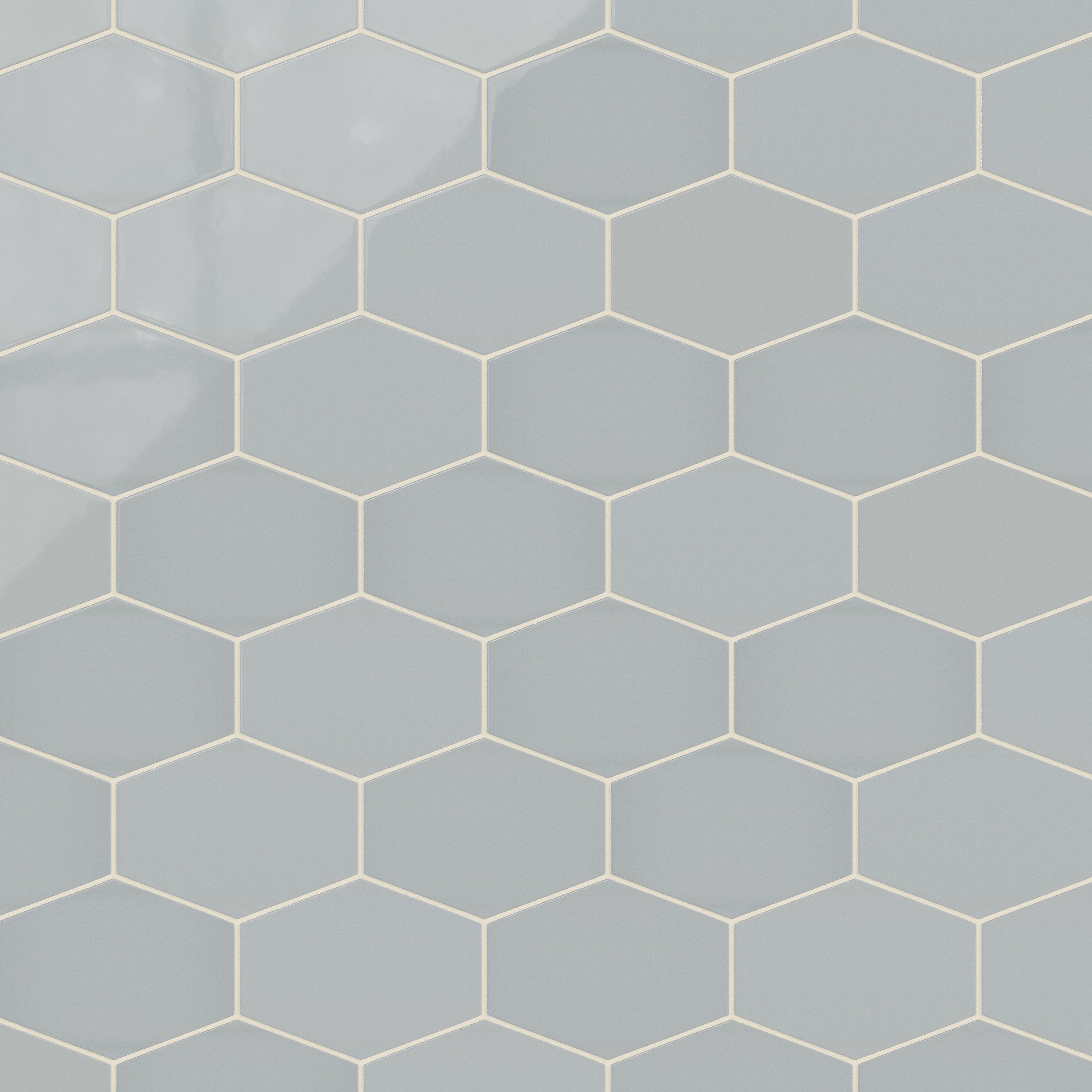 Elongated Hexagon Natural Press Ceramic Tile in Alberta Blue Gloss