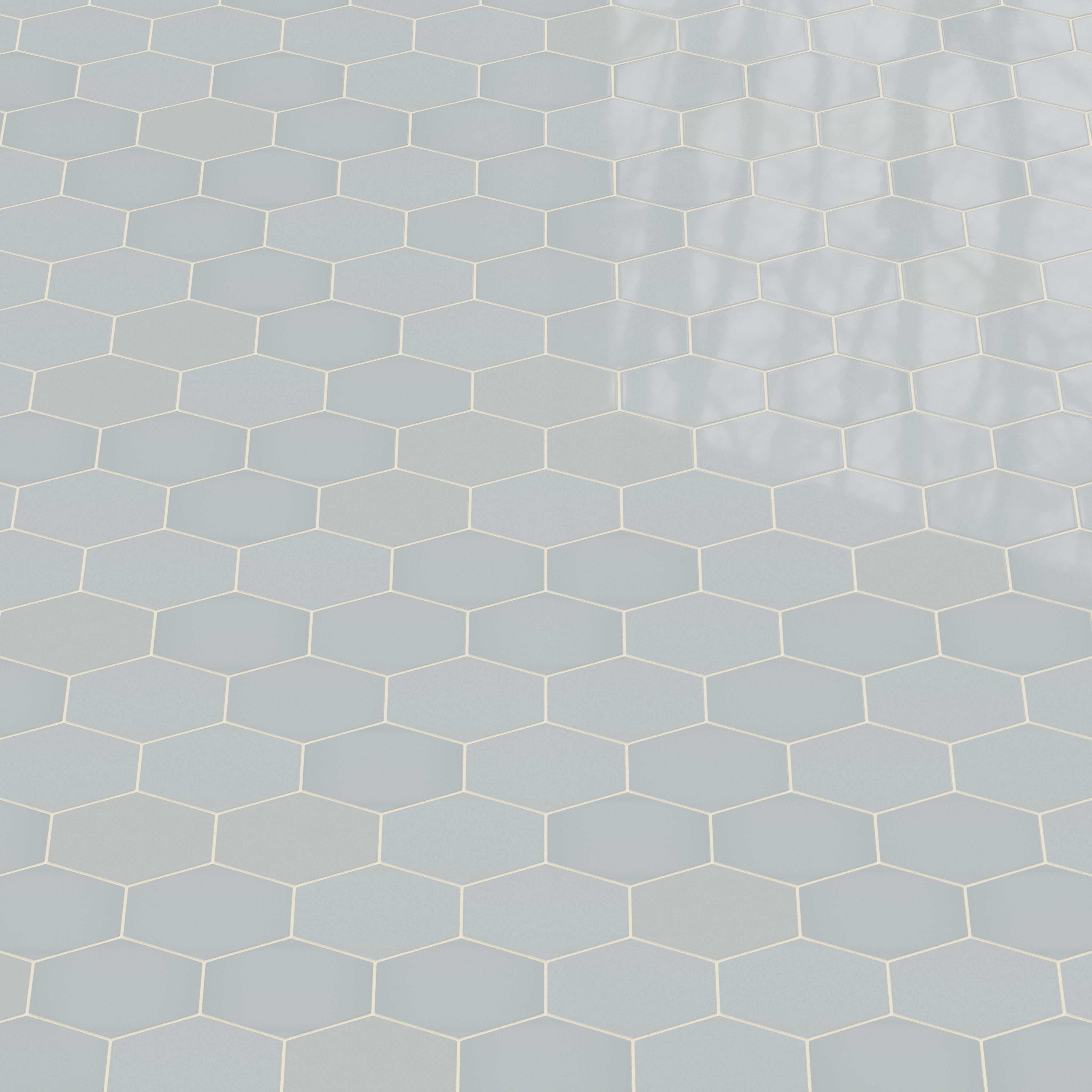 Elongated Hexagon Natural Press Ceramic Tile in Alberta Blue Gloss