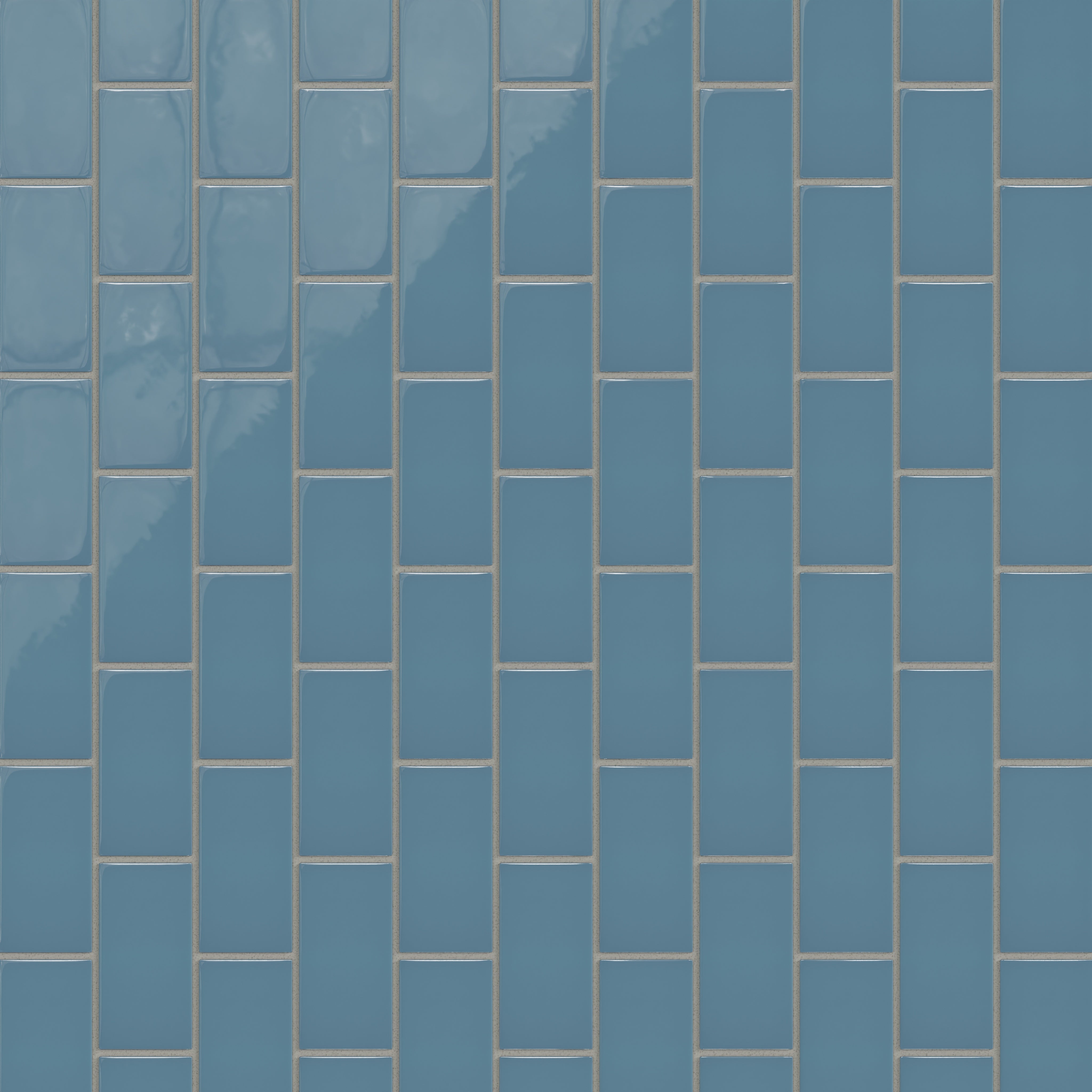 2x4 Half Offset Sheeted Natural Press Ceramic Mosaic Tile in Azurite Gloss