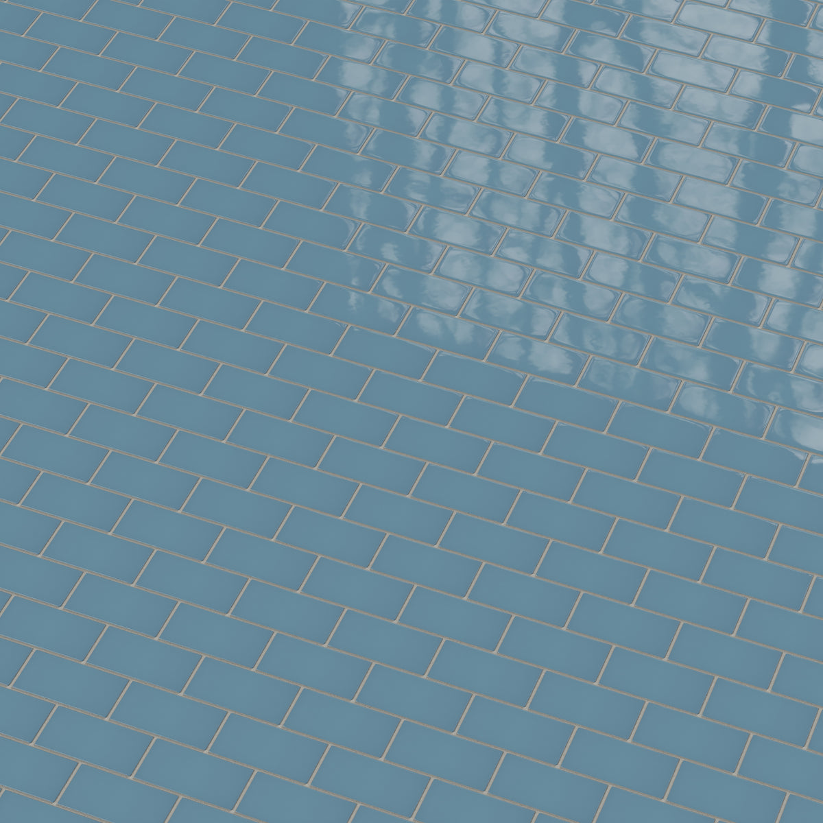 2x4 Half Offset Sheeted Natural Press Ceramic Mosaic Tile in Azurite Gloss