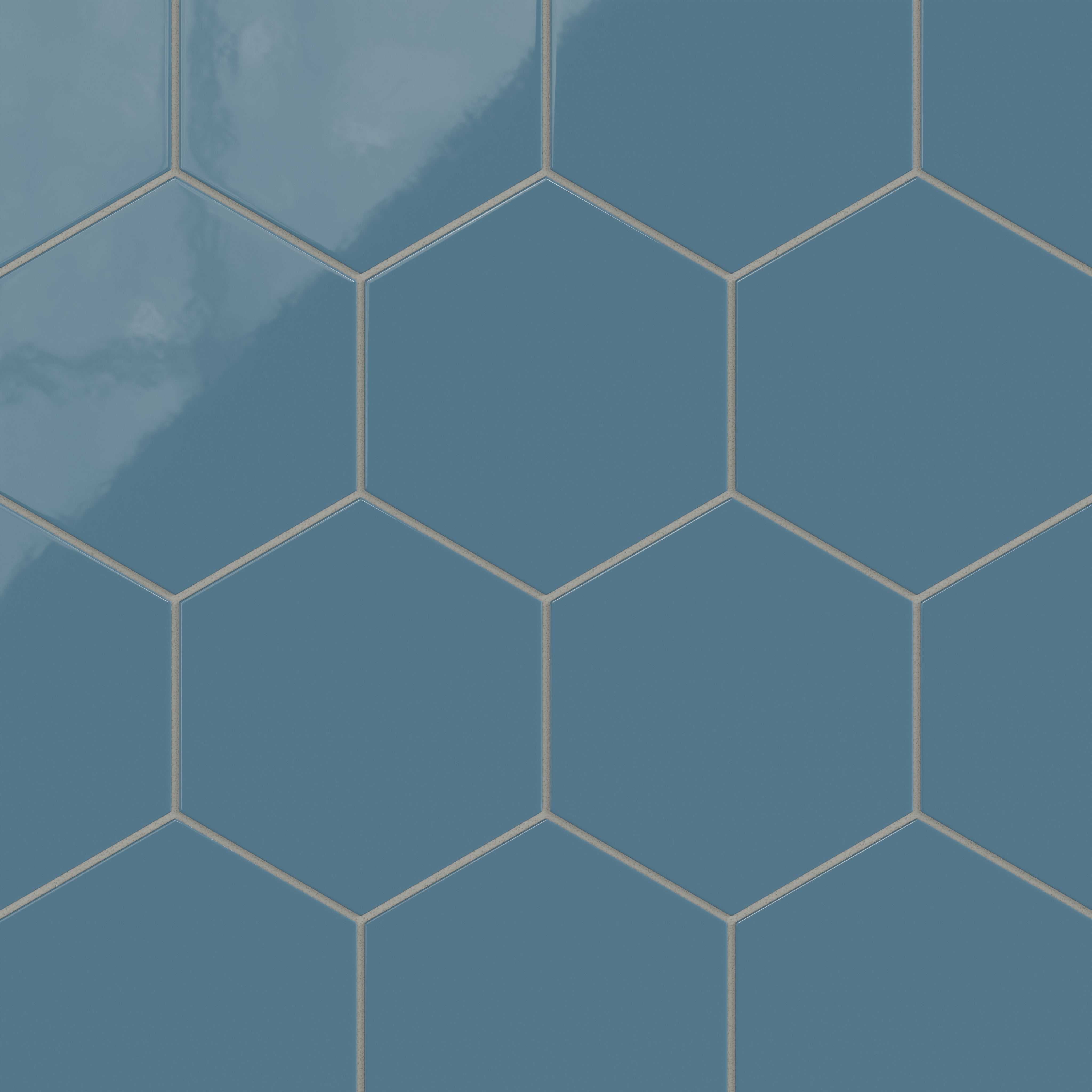8" Hexagon Natural Press Ceramic Tile in Azurite Gloss