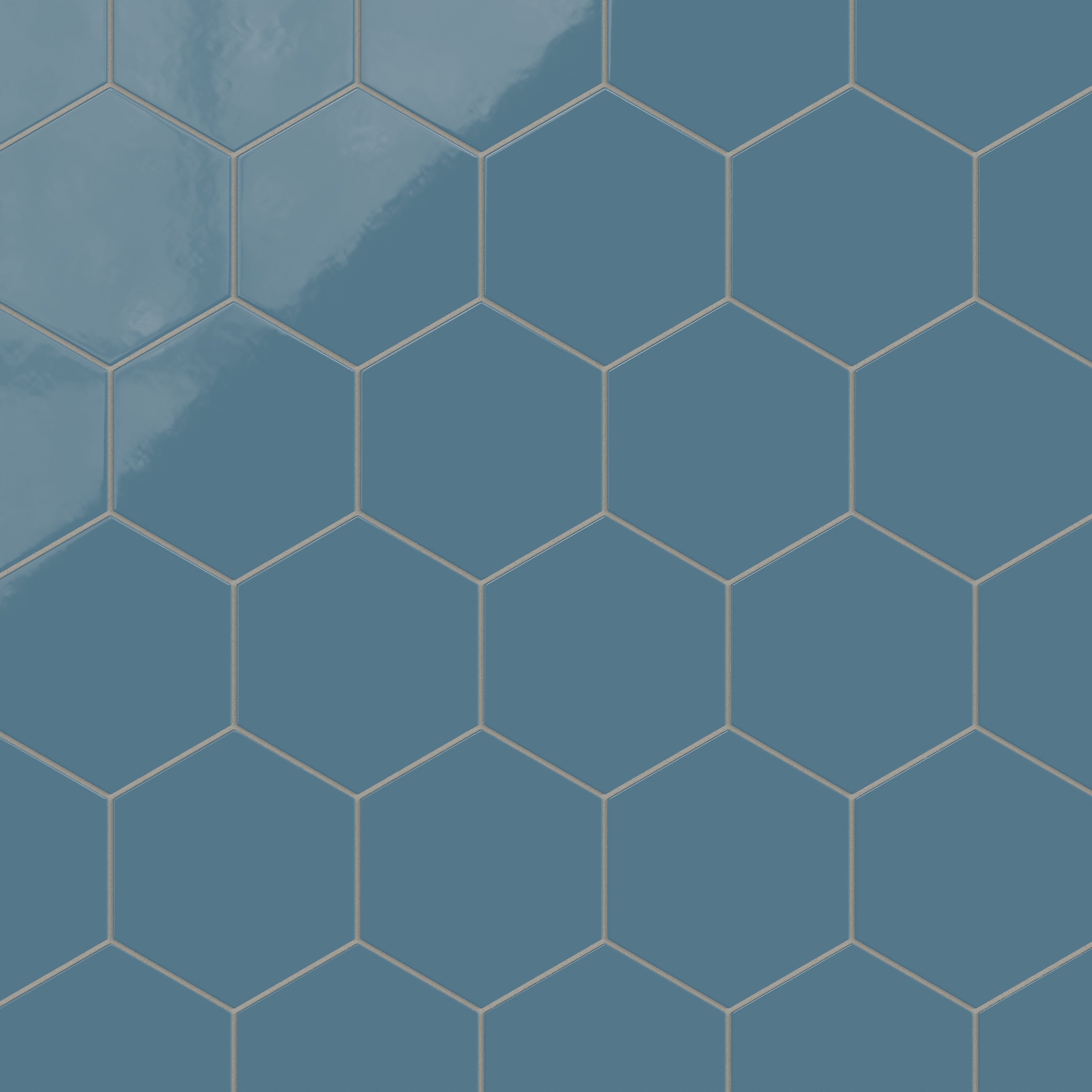 8" Hexagon Natural Press Ceramic Tile in Azurite Gloss