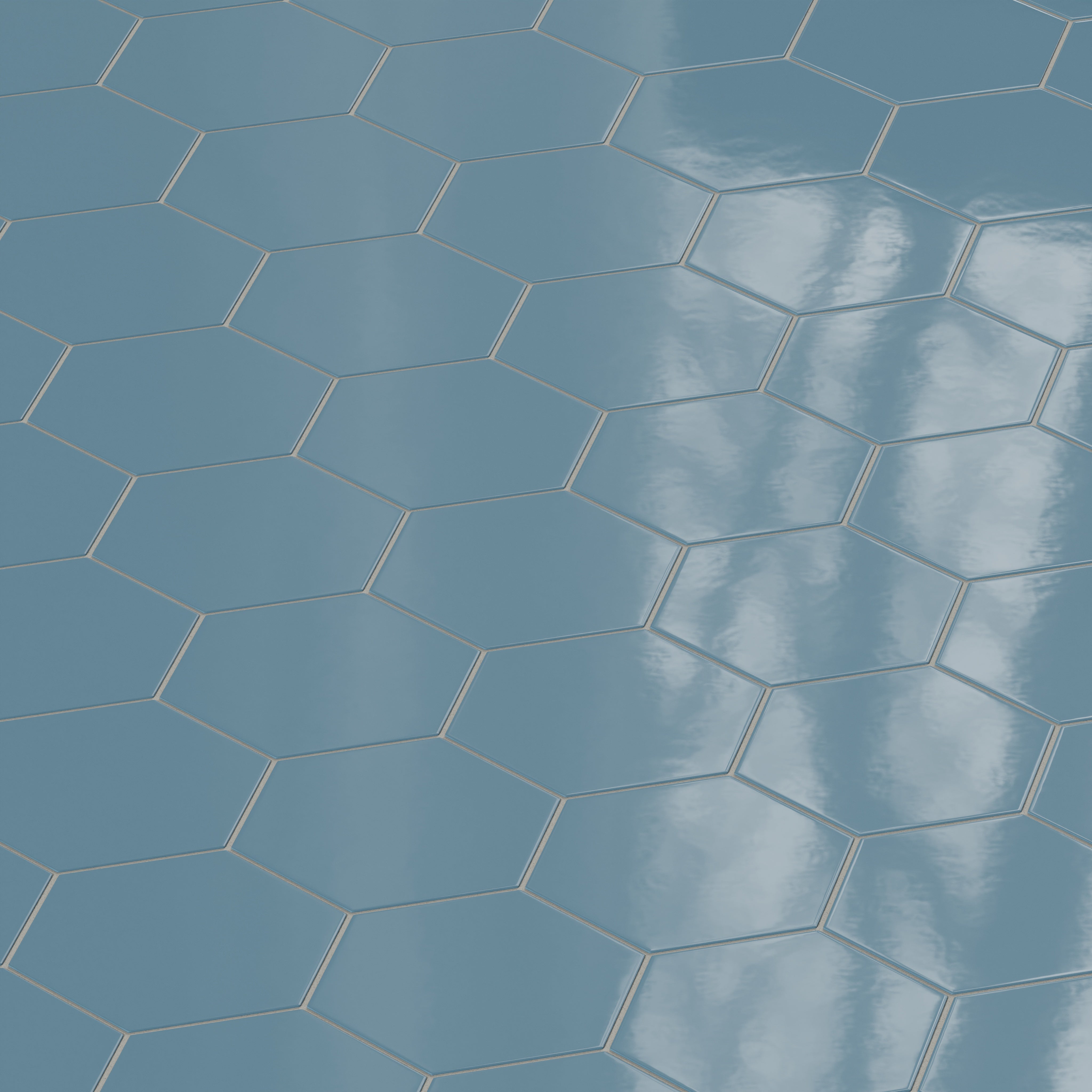 8" Hexagon Natural Press Ceramic Tile in Azurite Gloss