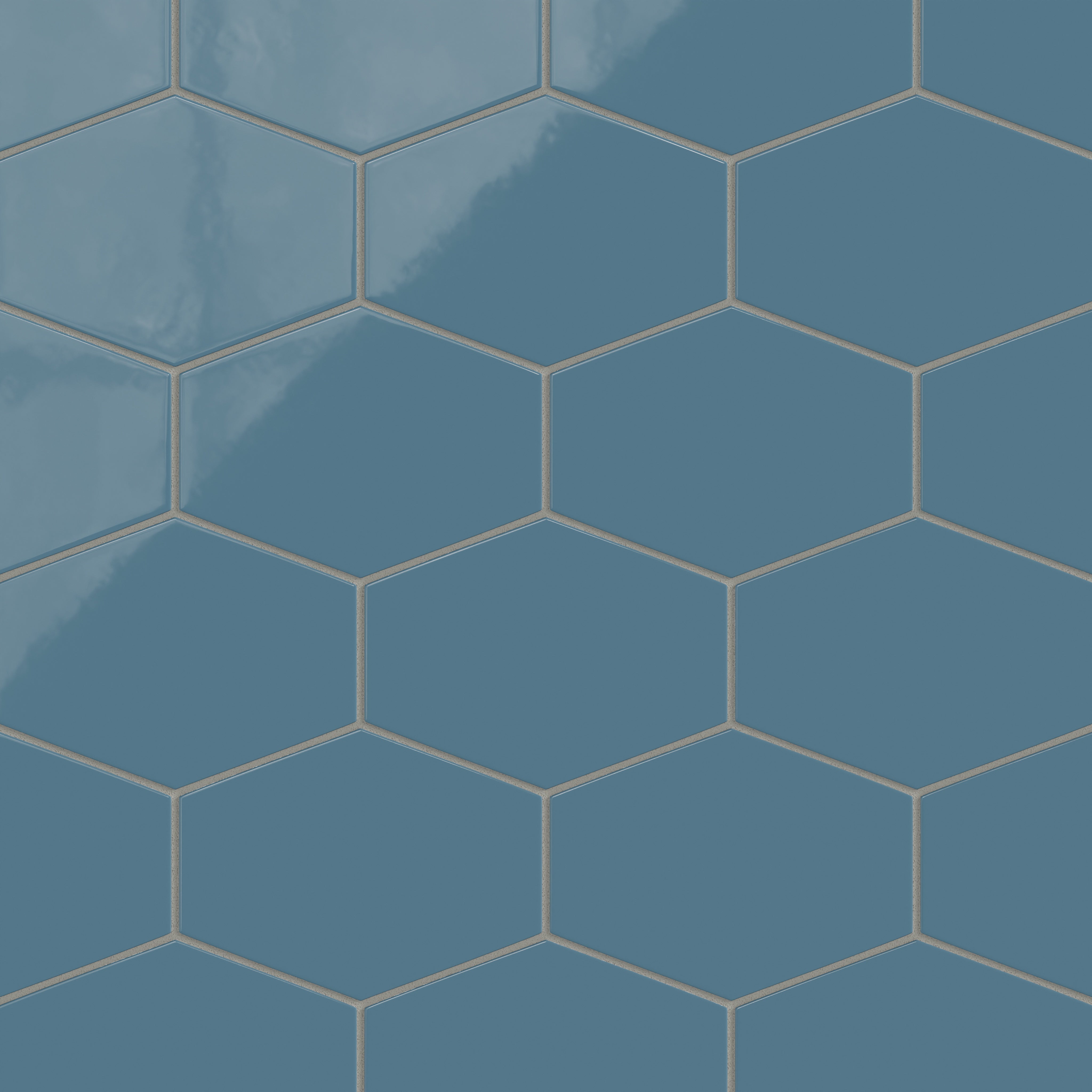 Elongated Hexagon Natural Press Ceramic Tile in Azurite Gloss