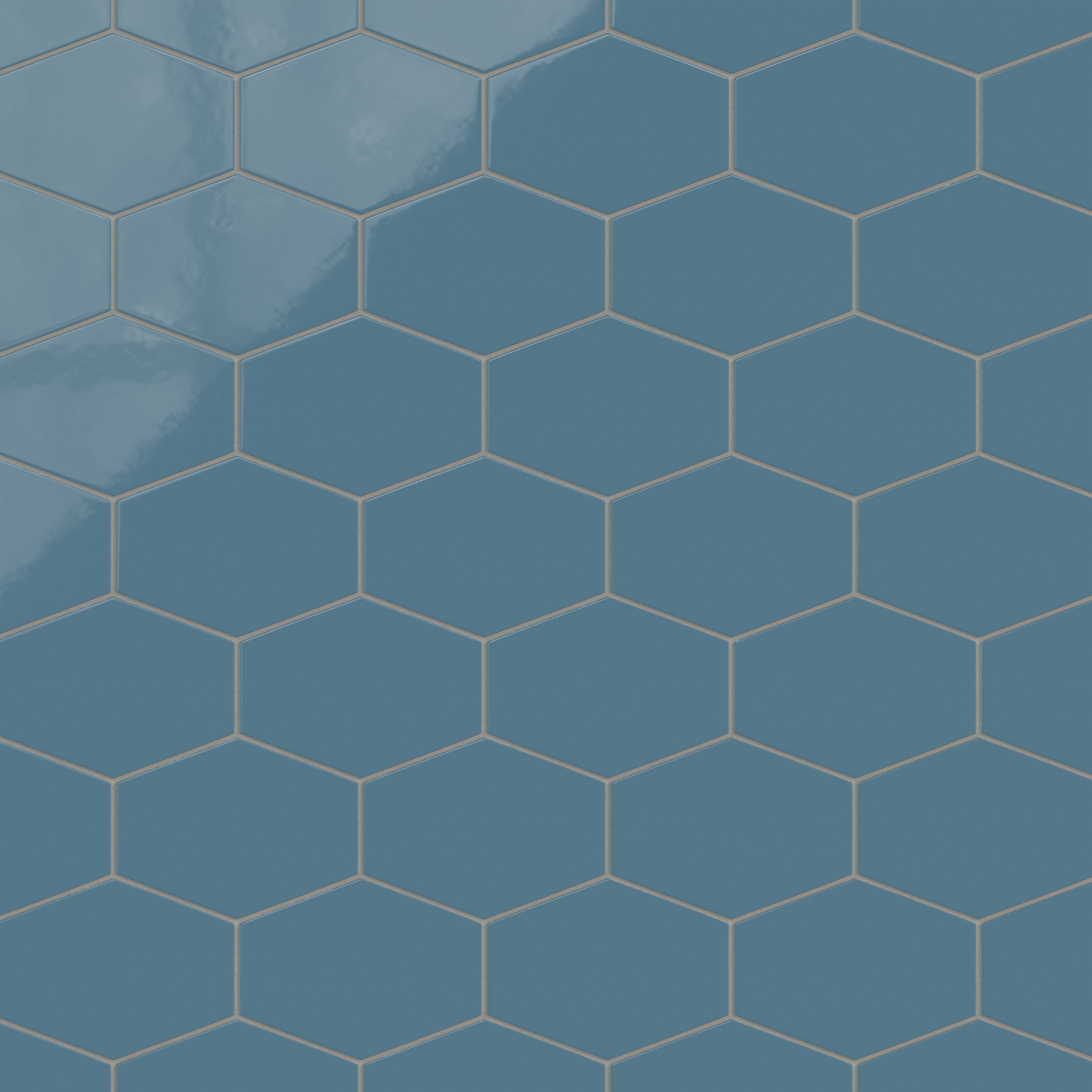 Elongated Hexagon Natural Press Ceramic Tile in Azurite Gloss