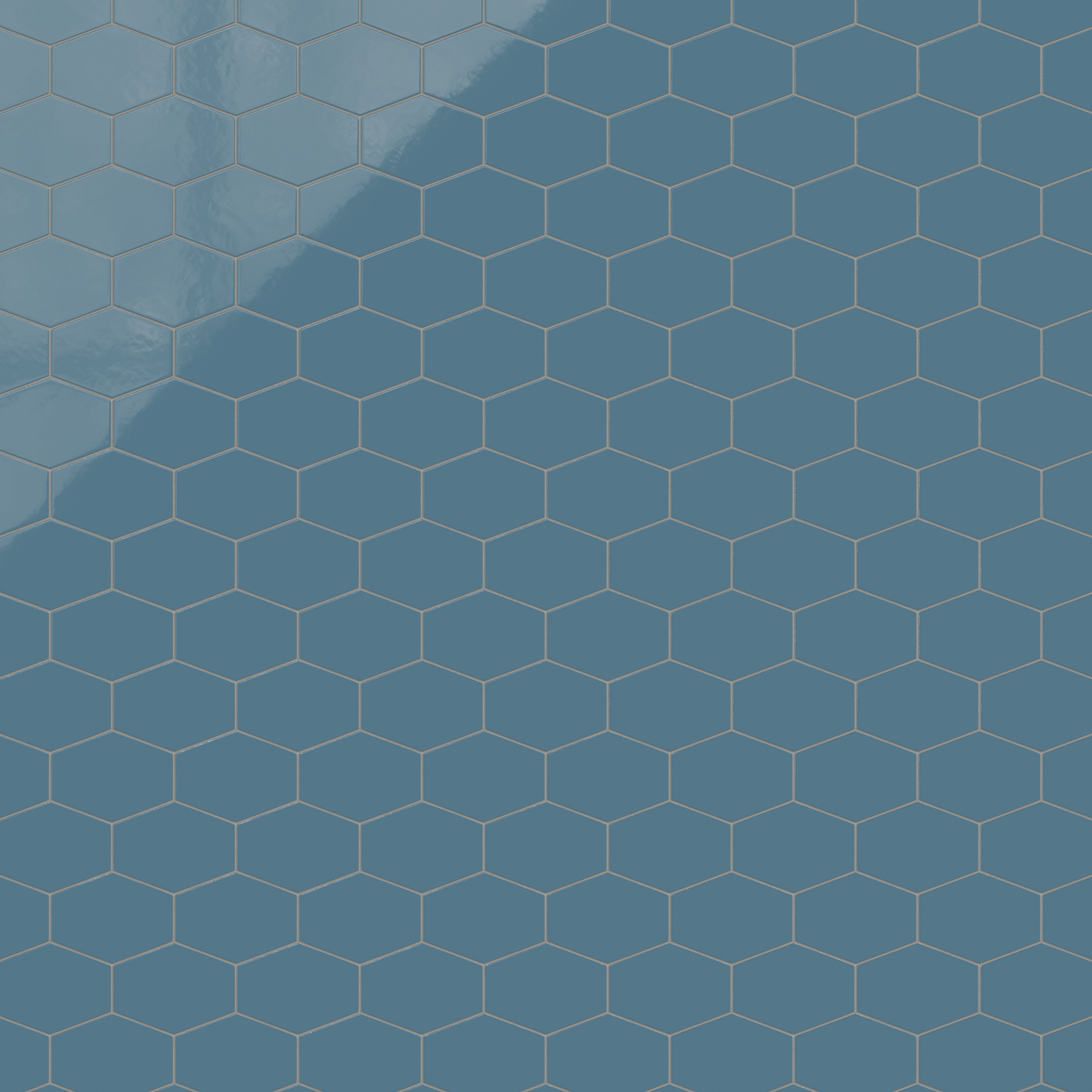 Elongated Hexagon Natural Press Ceramic Tile in Azurite Gloss