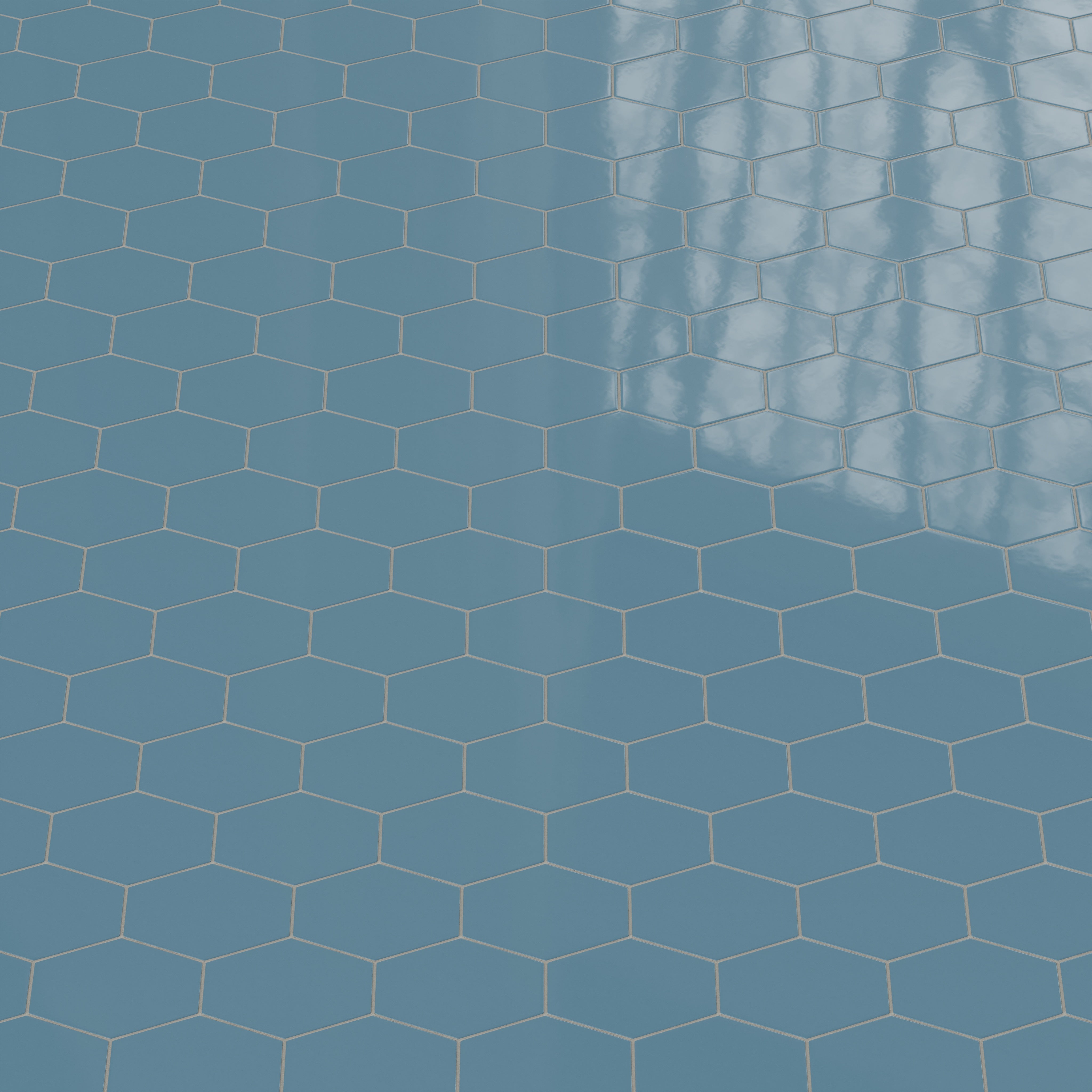 Elongated Hexagon Natural Press Ceramic Tile in Azurite Gloss