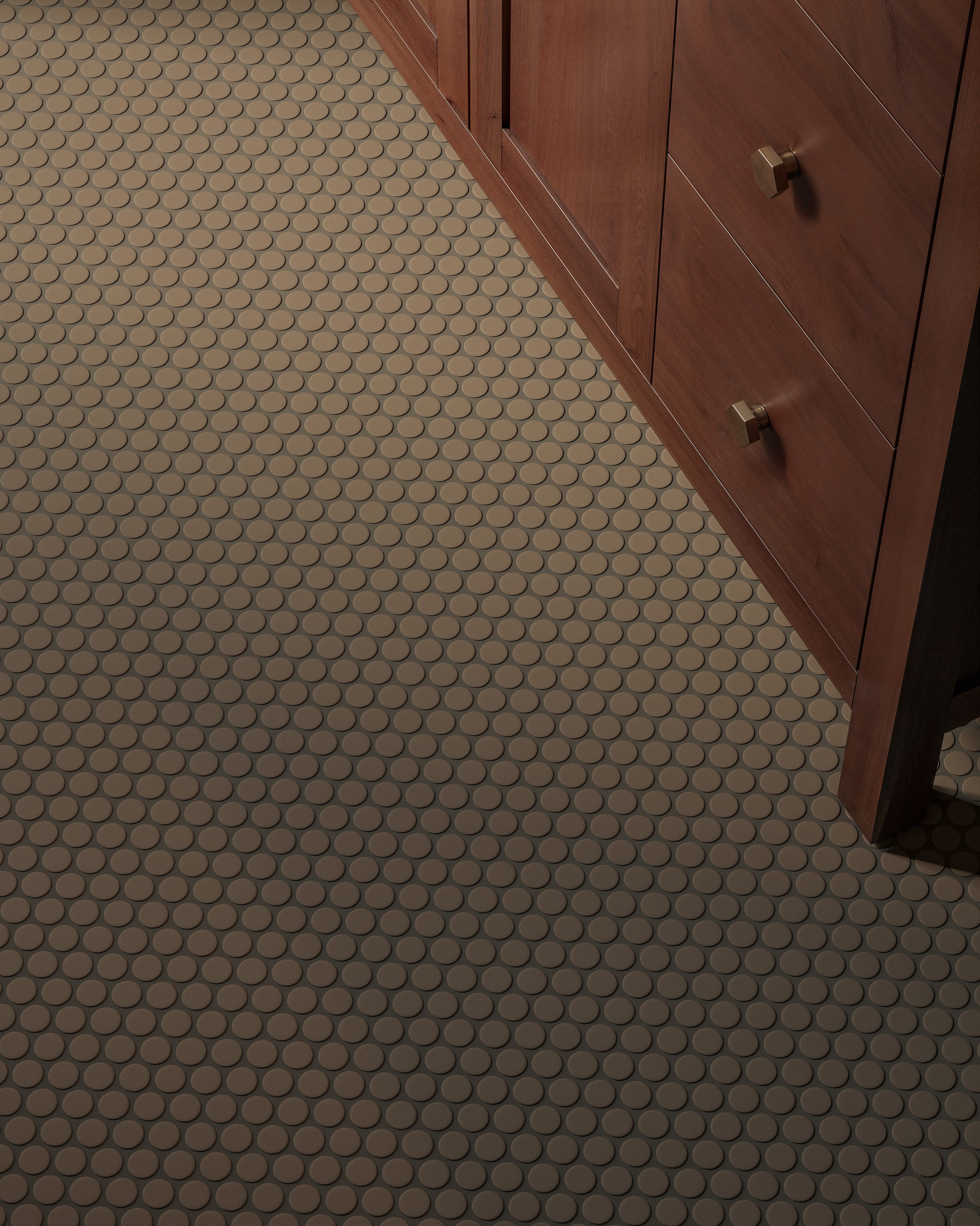 Penny Round Sheeted Original Ceramic Mosaic Tile in Sandstone Matte