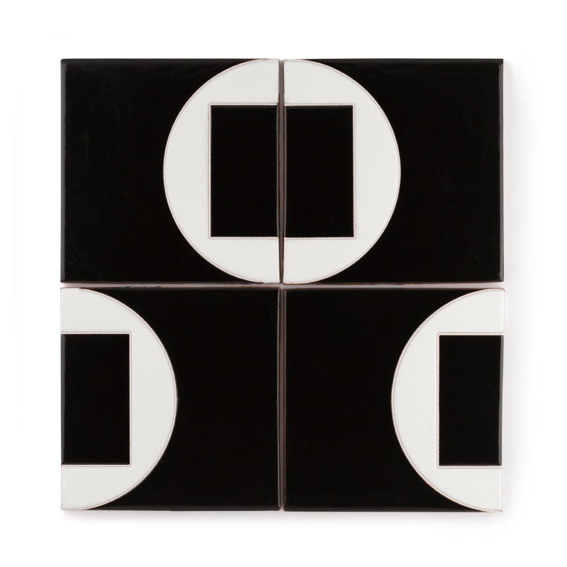 4x4 Handpainted Tile Dot Dash 8 in Charcoal