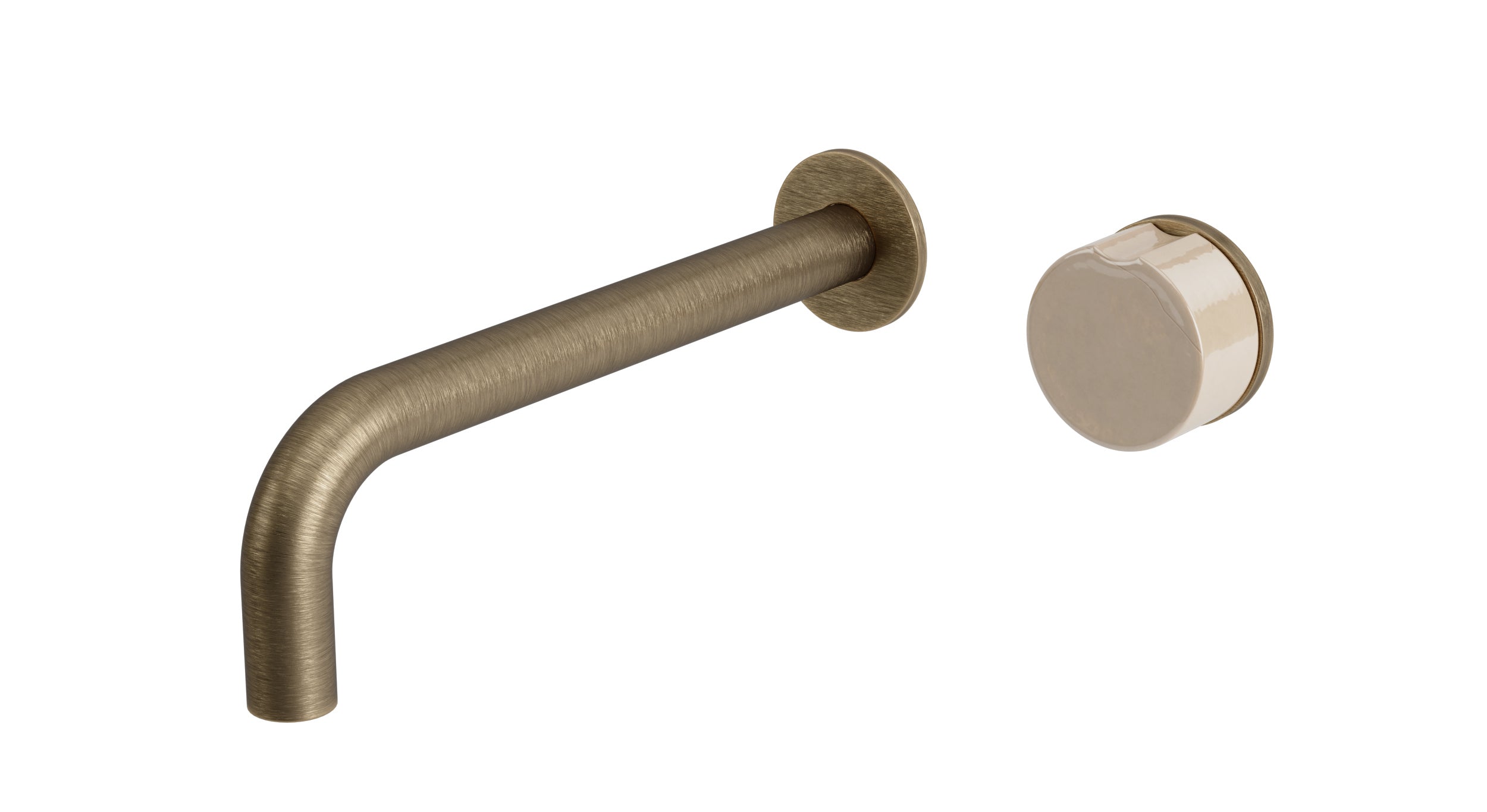 Foundry One Handle Wall Mount 7.5" Lavatory Faucet with Groove Ceramic Knob Handle in Antique Brass
