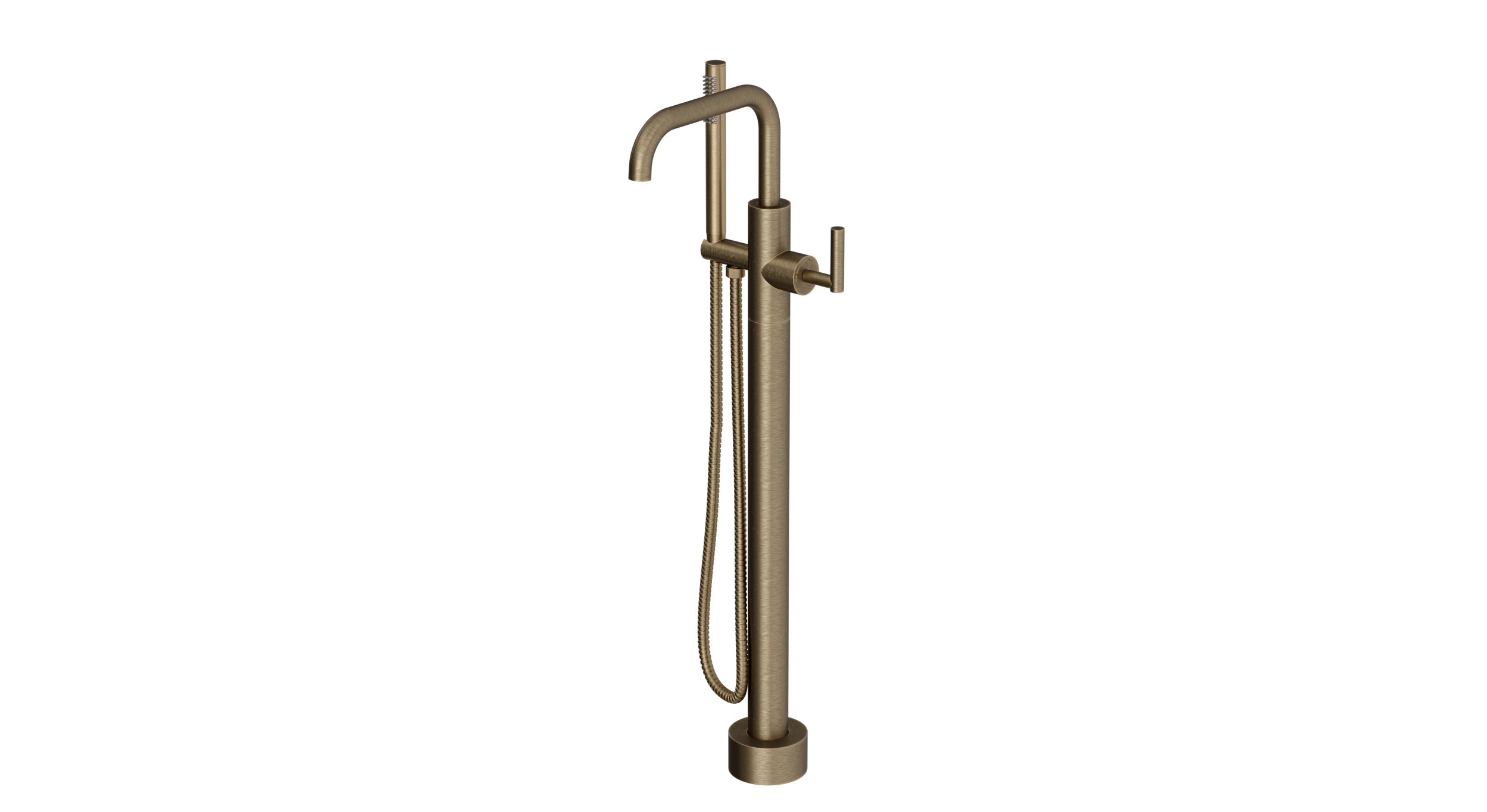 Contour One Handle Floor Mount Squaretop Bath Trim with Hand Shower and Soft Lever Handle in Antique Brass