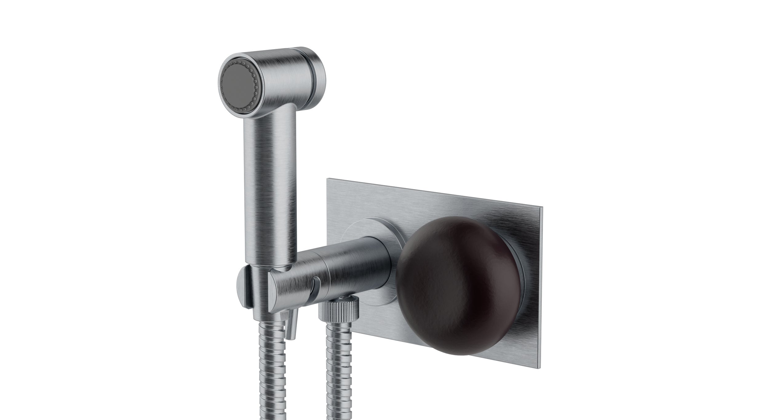Foundry One Handle Wall Mount Bidet Trim with Pebble Ceramic Knob Handle in Satin Chrome