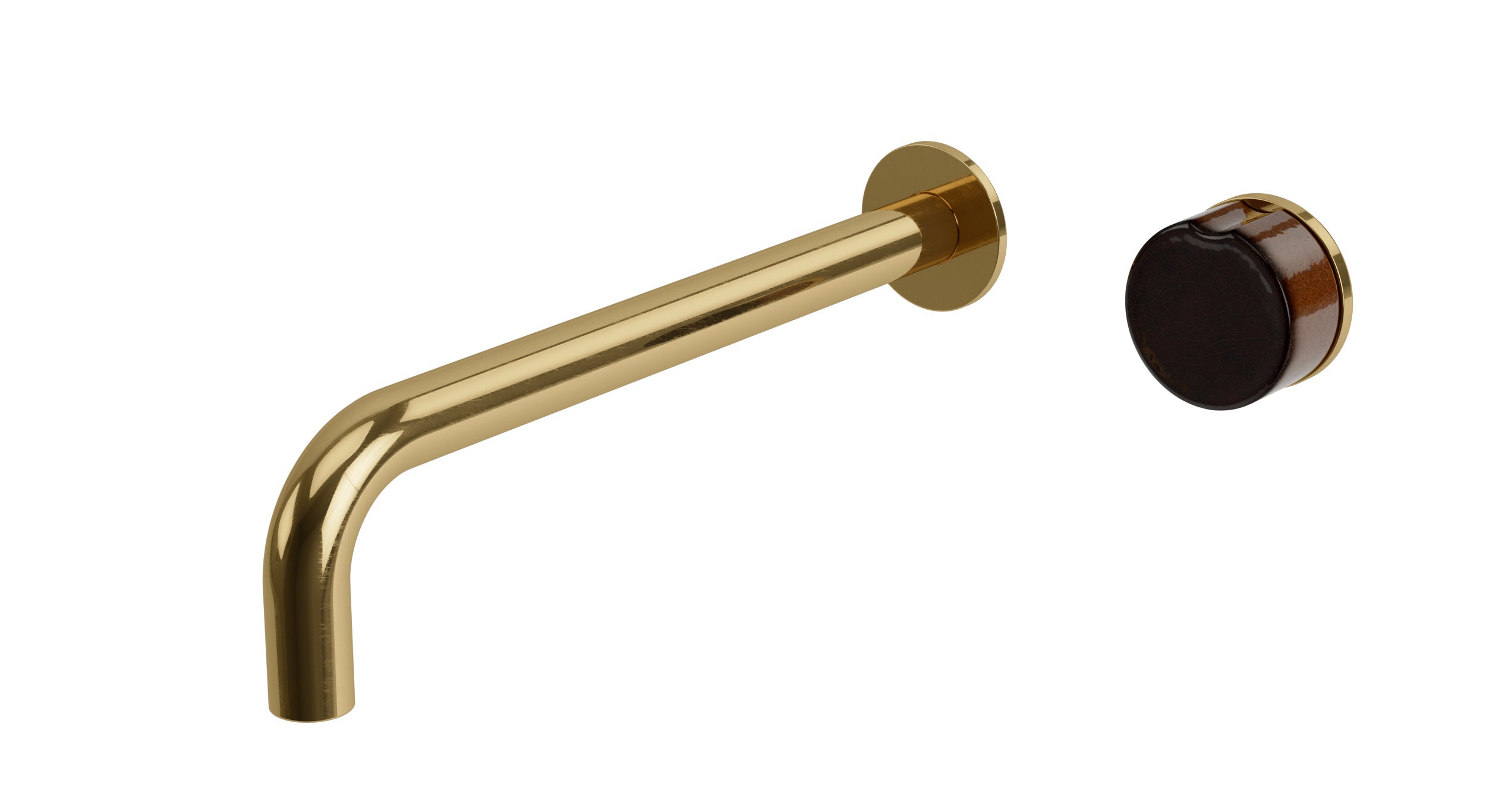 Foundry One Handle Wall Mount 10" Lavatory Faucet with Groove Ceramic Knob Handle in Uncoated Polished Brass