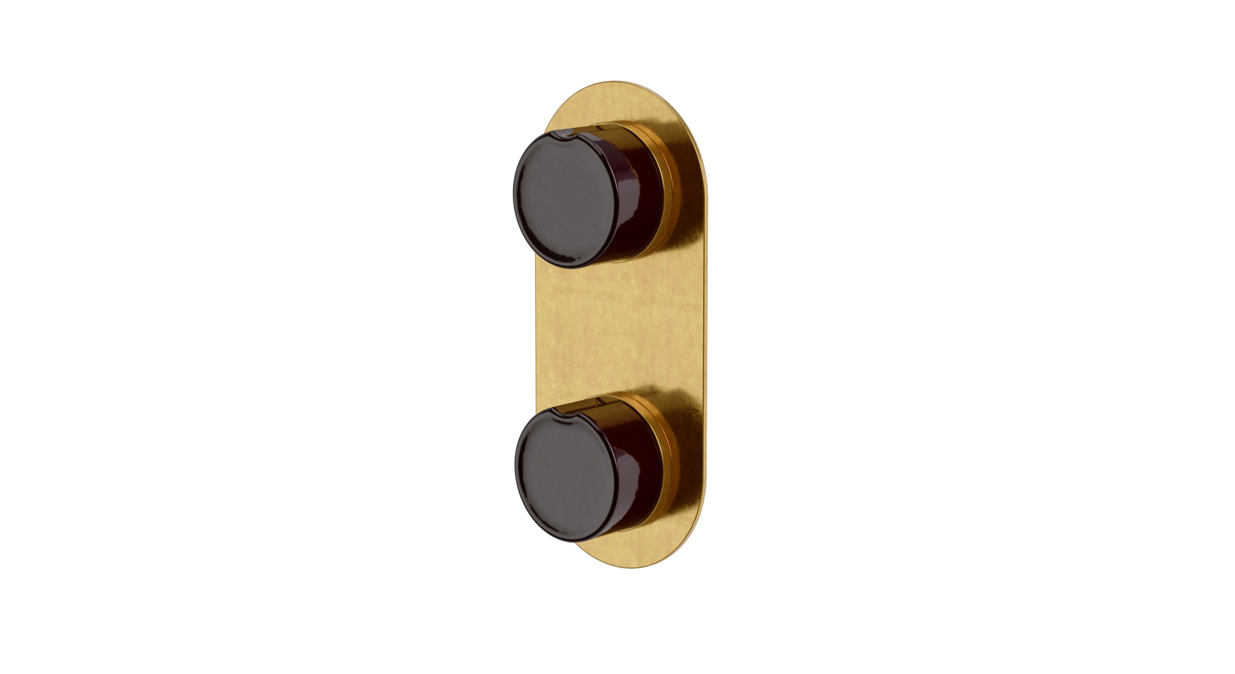 Foundry Two Handle Wall Mount Shower Trim with Groove Ceramic Knob Handles in French Brass
