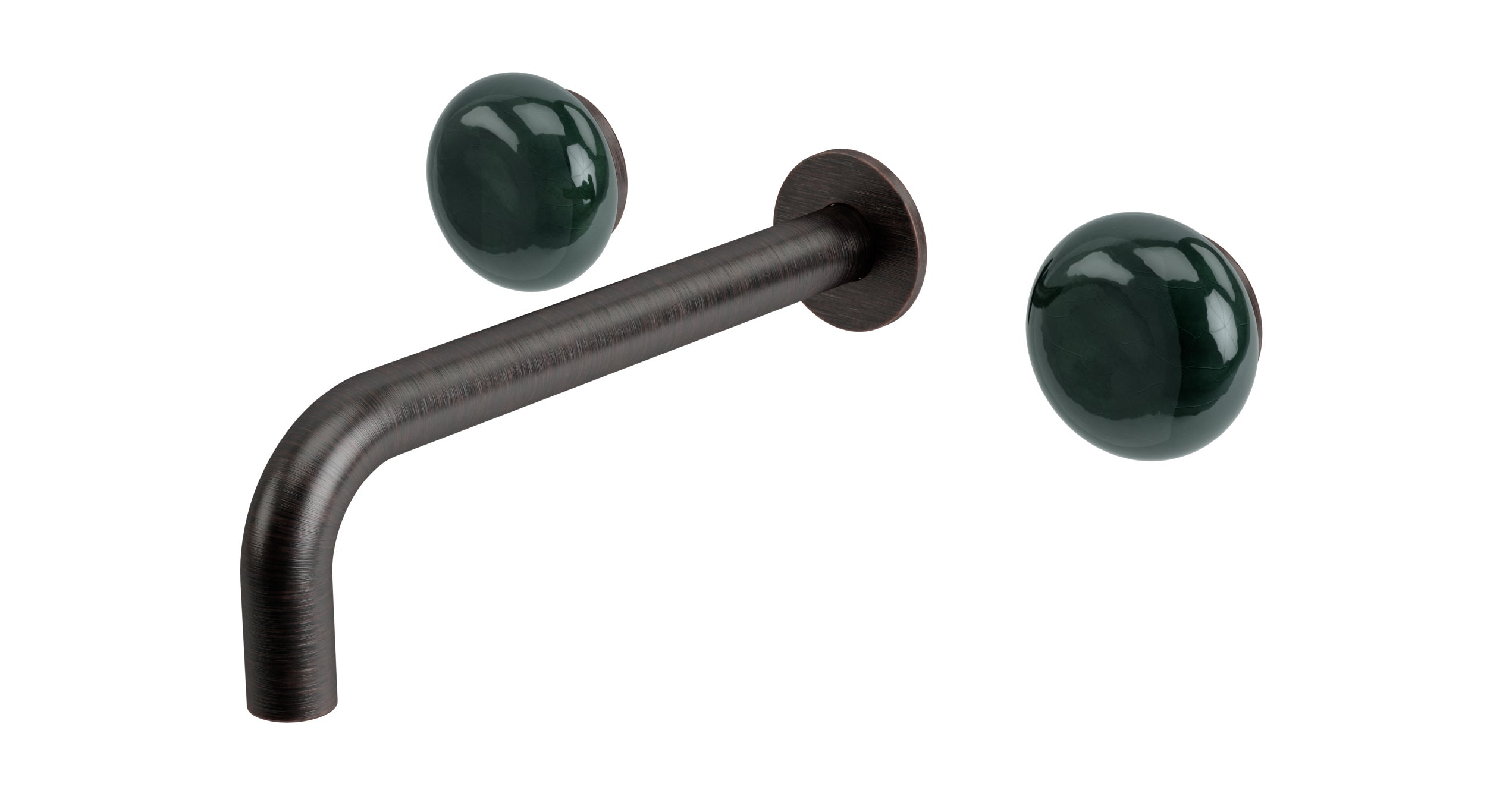 Foundry Two Handle Wall Mount 7.5" Lavatory Faucet with Pebble Ceramic Knob Handles in Antique Bronze