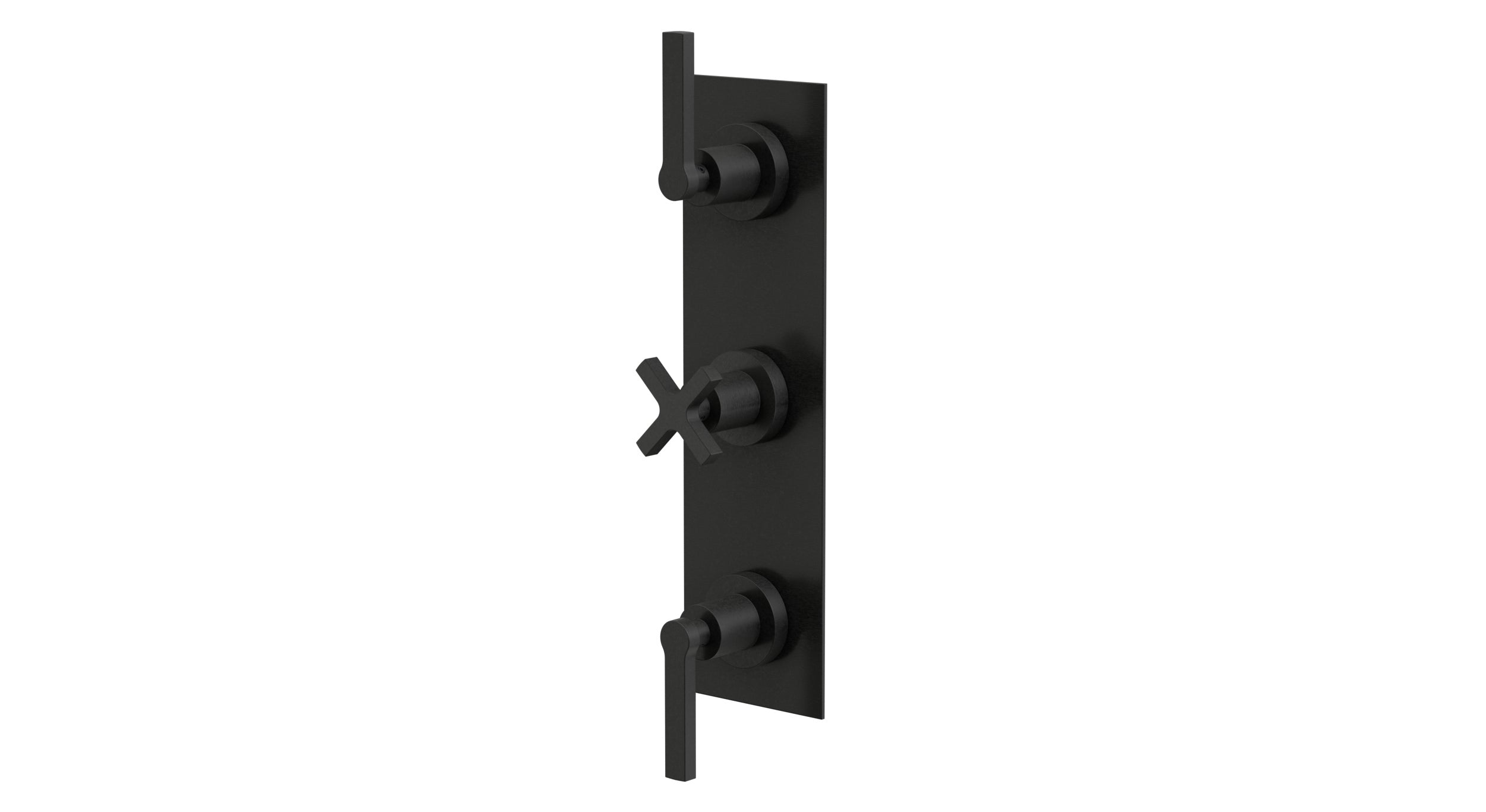 Flatiron Three Handle Wall Mount Shower Trim with Linear Cross/Linear Lever Handles in Blackened Nickel