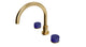 Foundry Two Handle Deck Mount Gooseneck Bath Trim with Groove Ceramic Knob Handles in Satin Brass