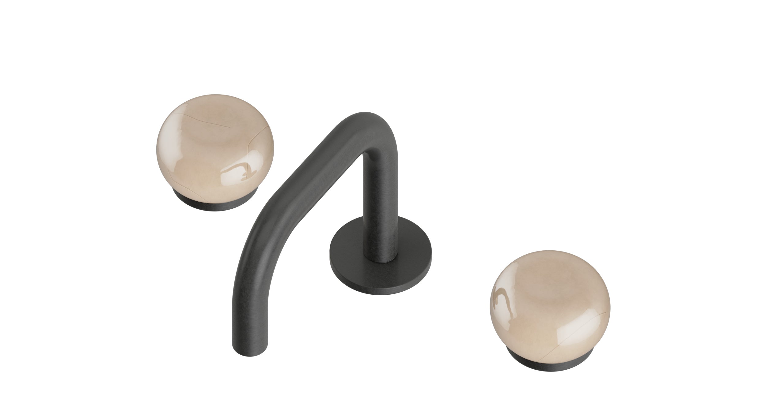 Foundry Two Handle Deck Mount Squaretop Lavatory Faucet with Pebble Ceramic Knob Handles in Blackened Nickel