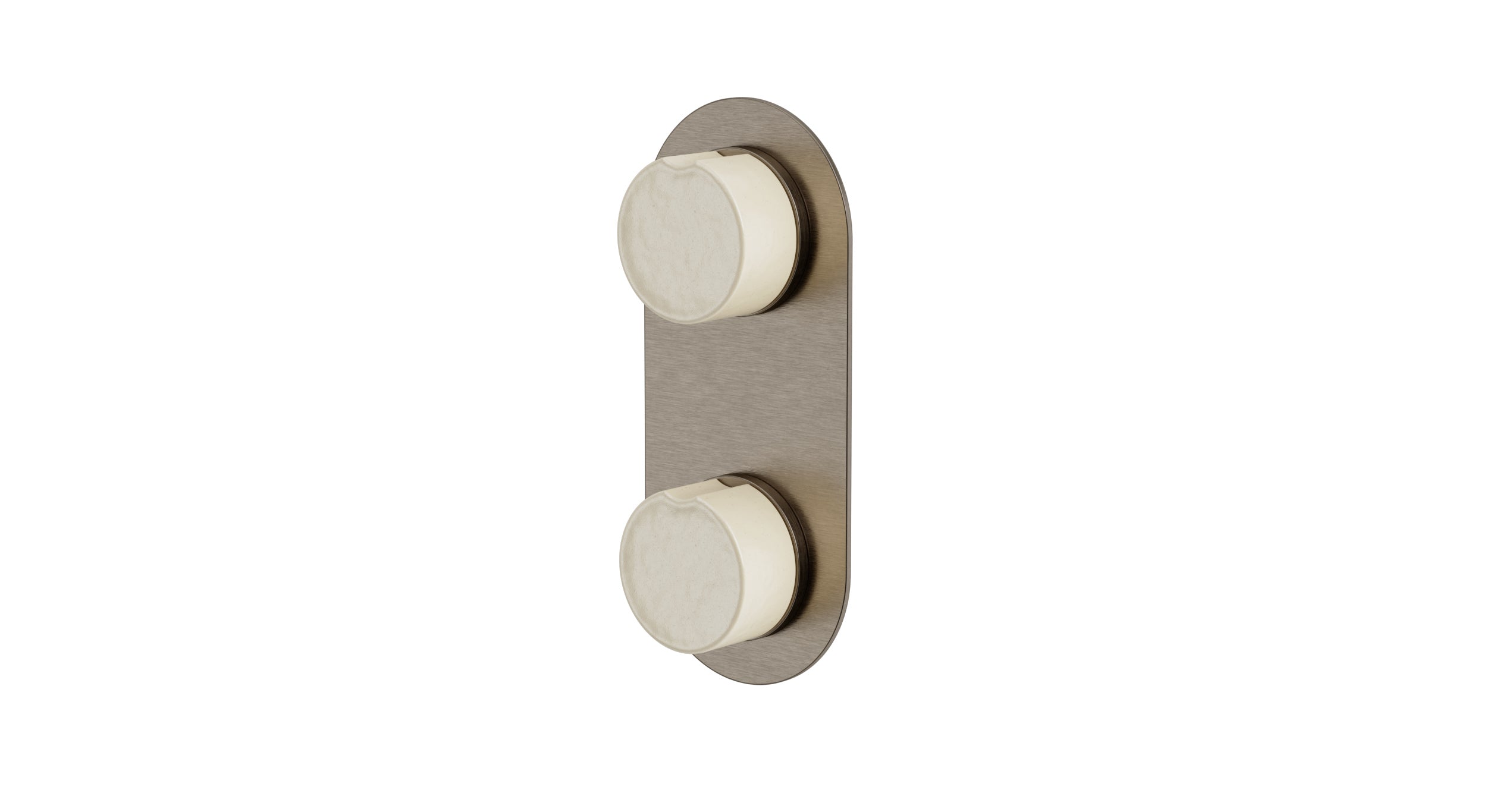 Foundry Two Handle Wall Mount Shower Trim with Groove Ceramic Knob Handles in Antique Nickel