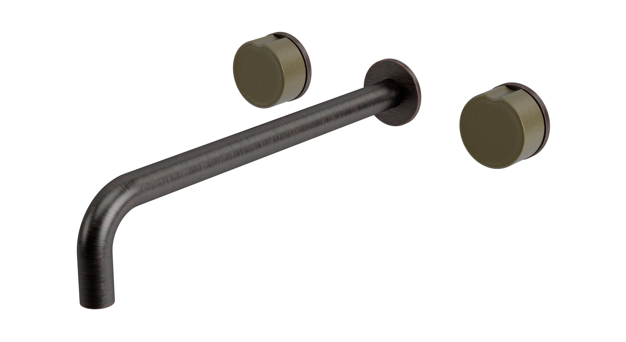 Foundry Two Handle Wall Mount 12" Lavatory Faucet with Groove Ceramic Knob Handles in Antique Bronze