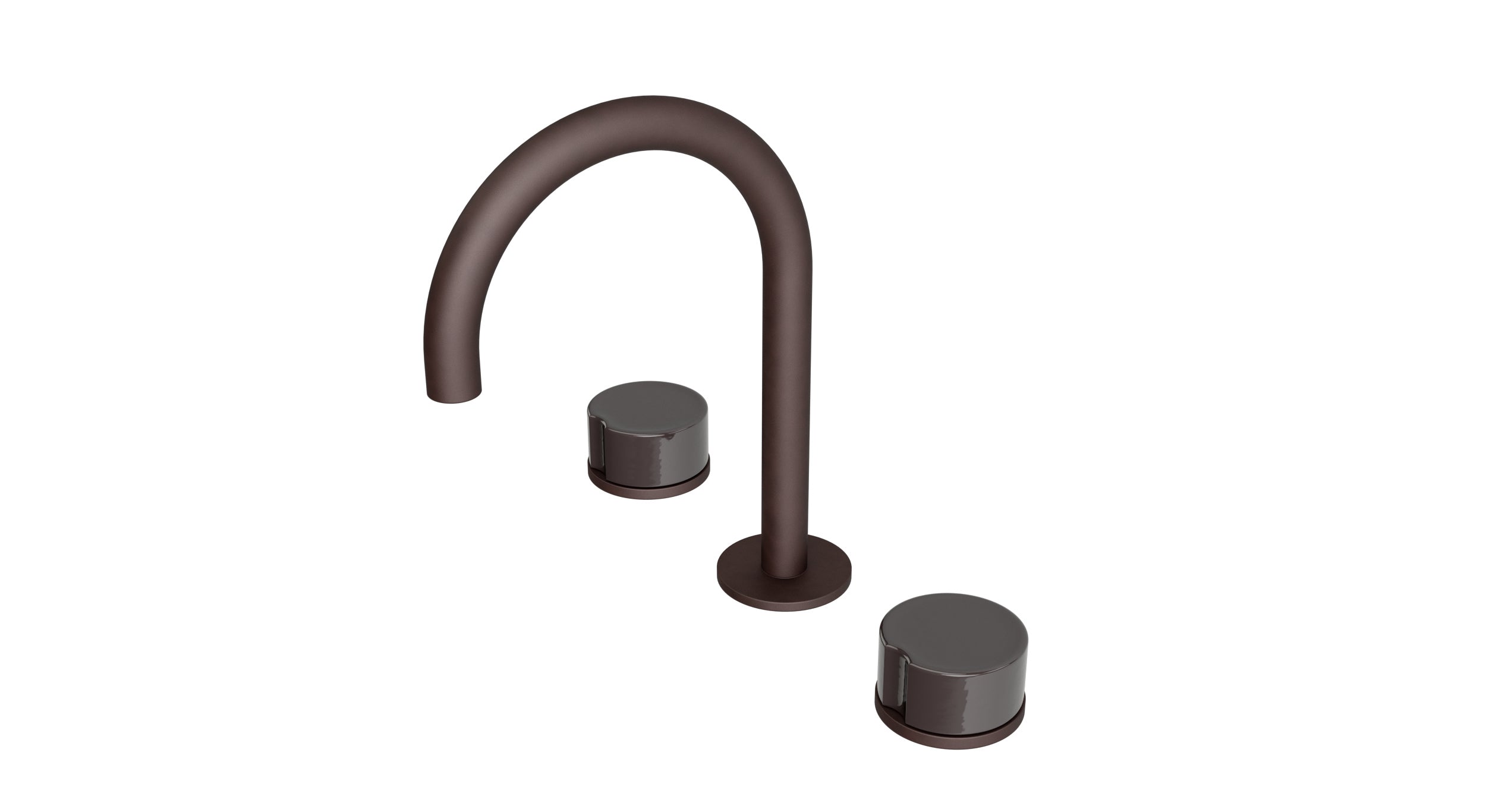 Foundry Two Handle Deck Mount Gooseneck Lavatory Faucet with Groove Ceramic Knob Handles in Architectural Copper