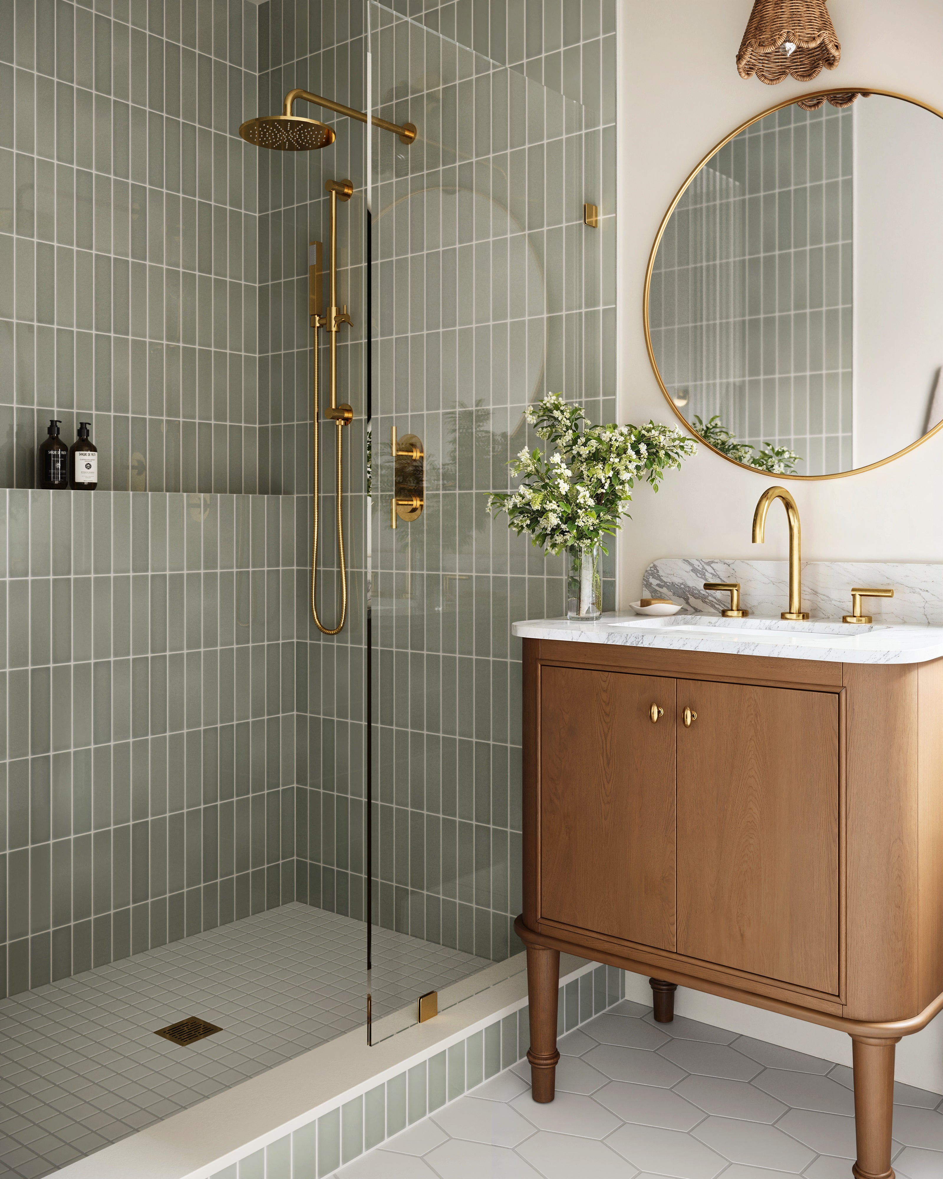Elongated Hexagon Natural Press Ceramic Tile in Salt Creek Matte