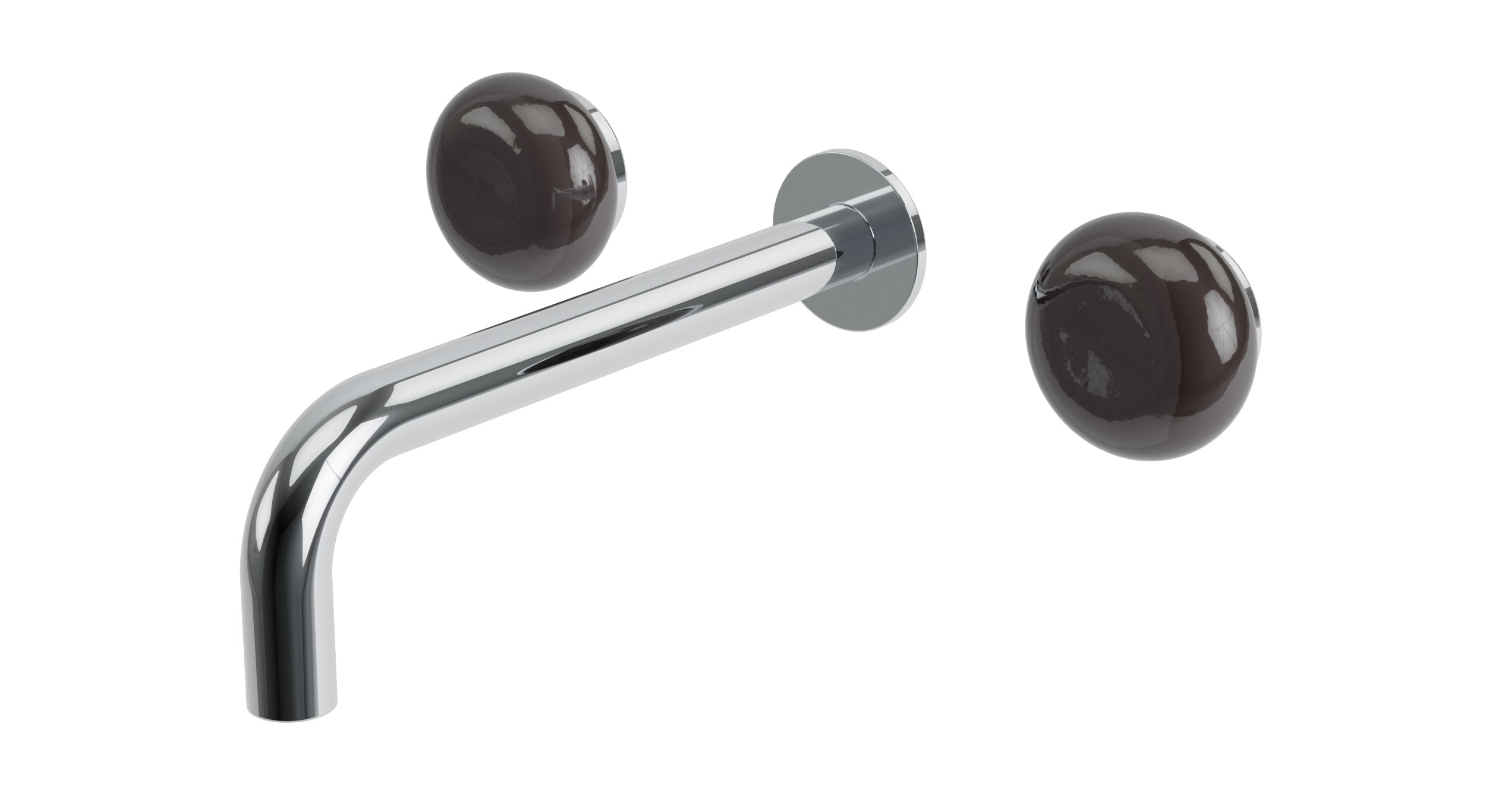 Foundry Two Handle Wall Mount 7.5" Lavatory Faucet with Pebble Ceramic Knob Handles in Polished Chrome