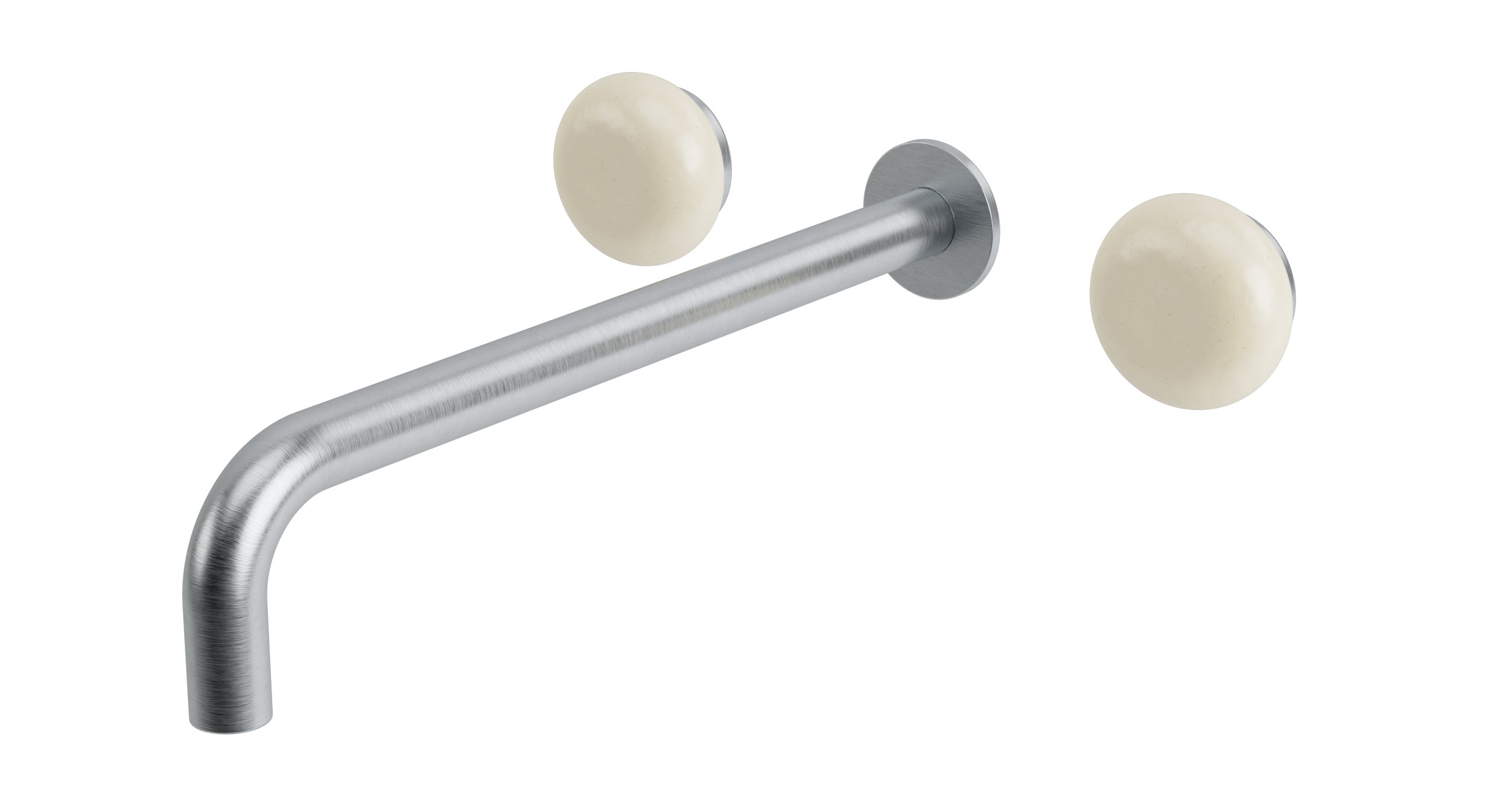 Foundry Two Handle Wall Mount 12" Lavatory Faucet with Pebble Ceramic Knob Handles in Satin Chrome