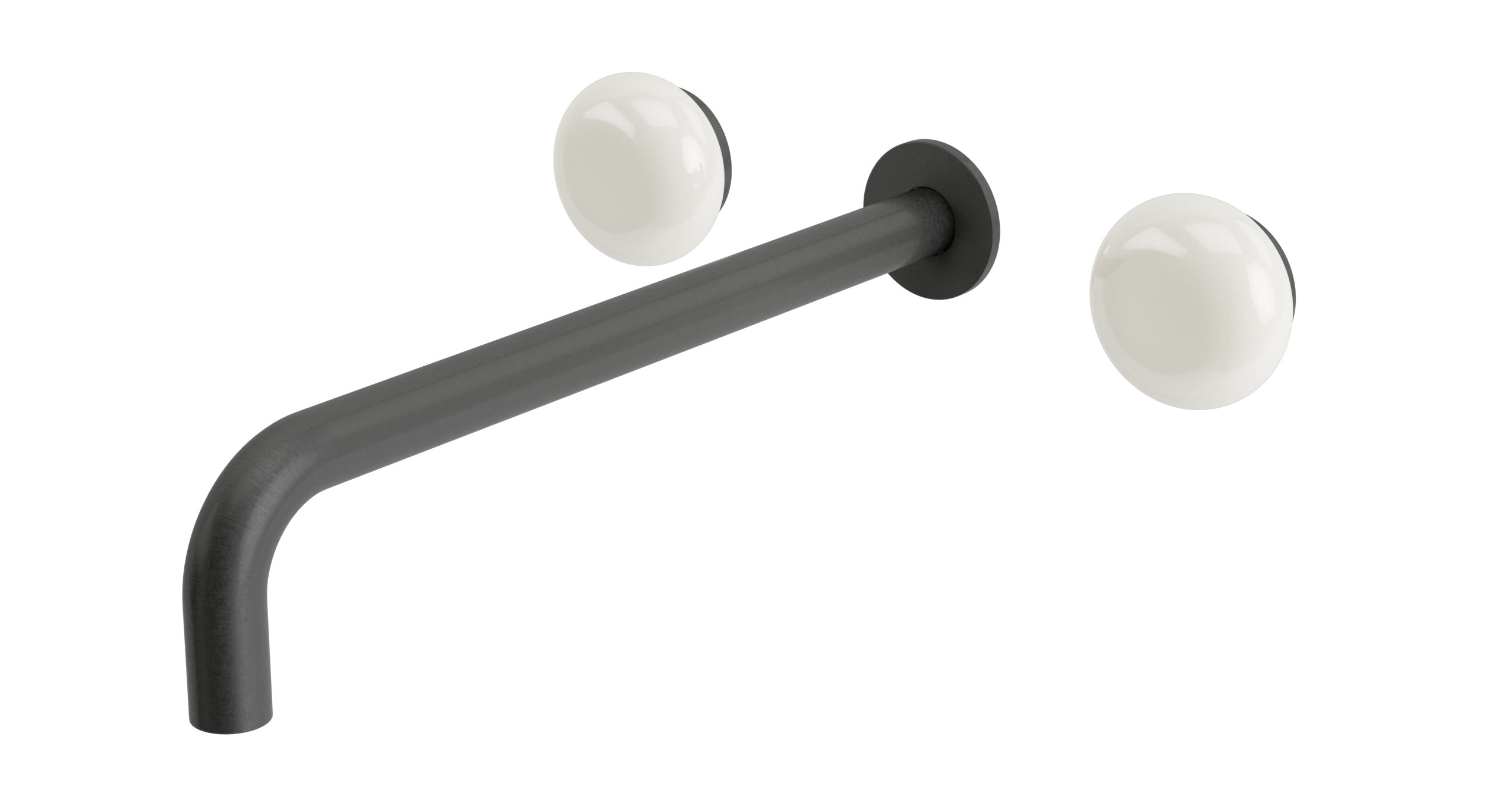 Foundry Two Handle Wall Mount 12" Lavatory Faucet with Pebble Ceramic Knob Handles in Blackened Nickel