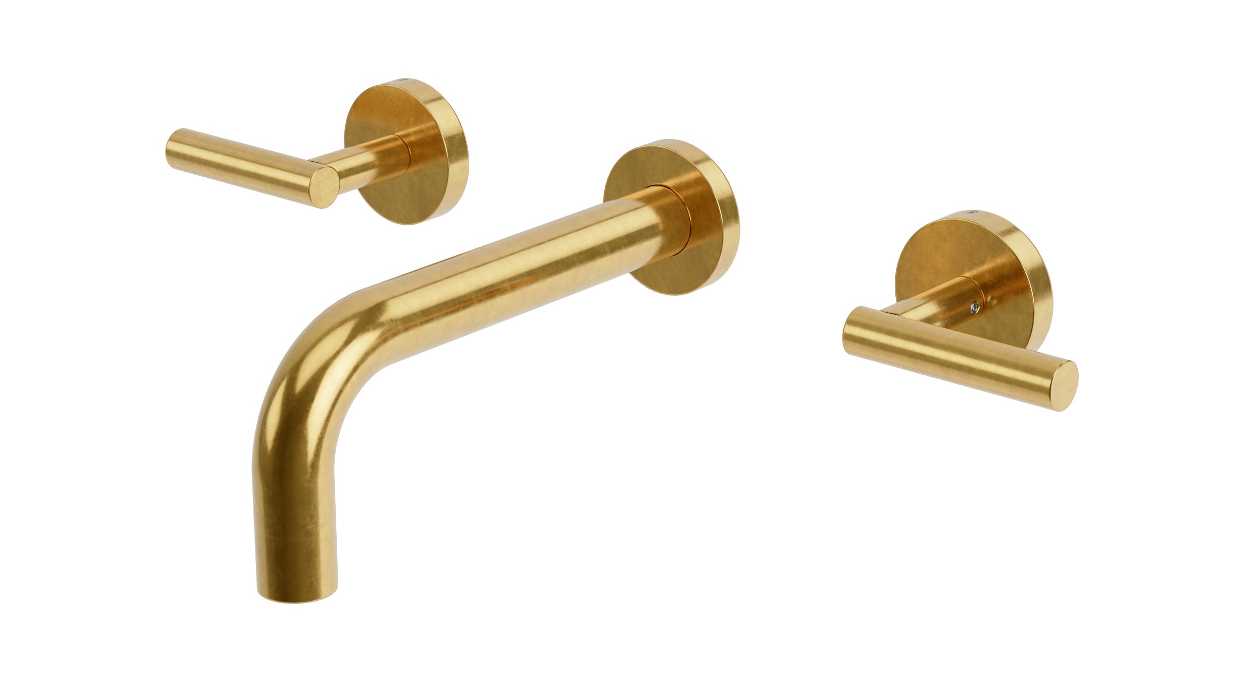 Contour Two Handle Wall Mount 7.5" Lavatory Faucet with Soft Lever Handles in French Brass