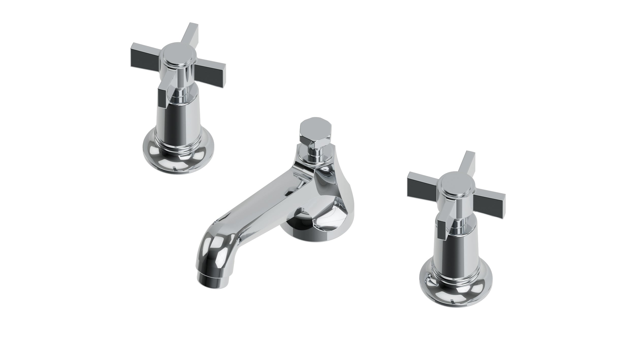 Emerson Two Handle Deck Mount Low Hexagon Lavatory Faucet with Defined Cross Handles