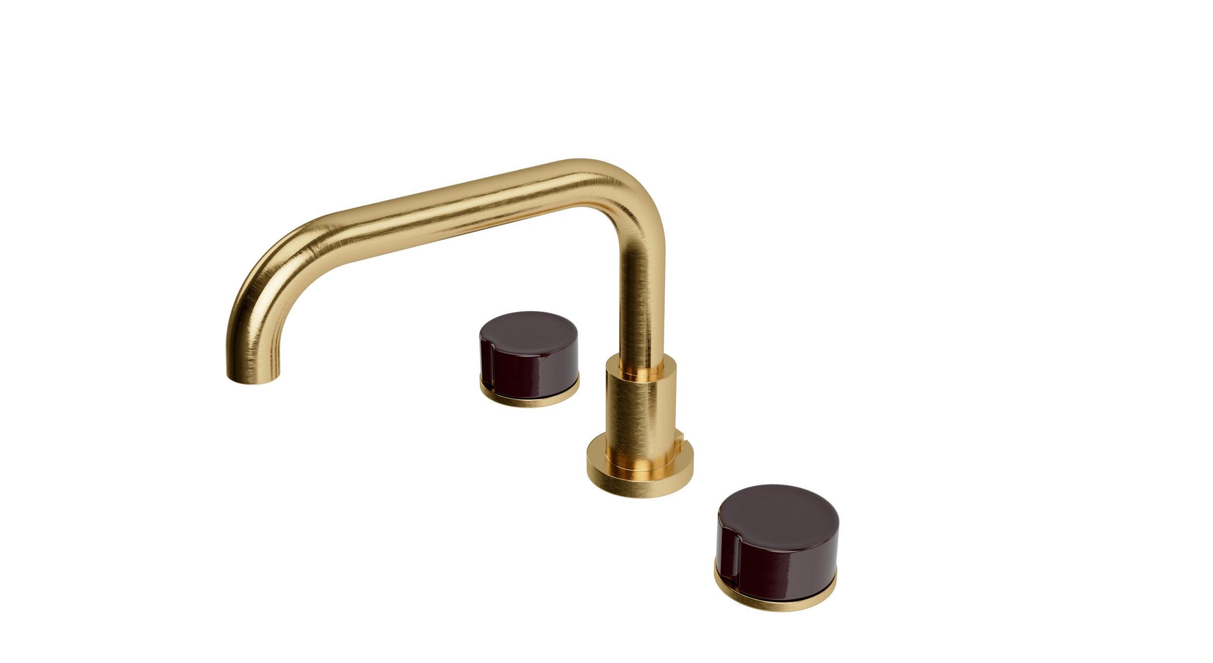 Foundry Two Handle Deck Mount Squaretop Bath Trim with Groove Ceramic Knob Handles in Satin Brass