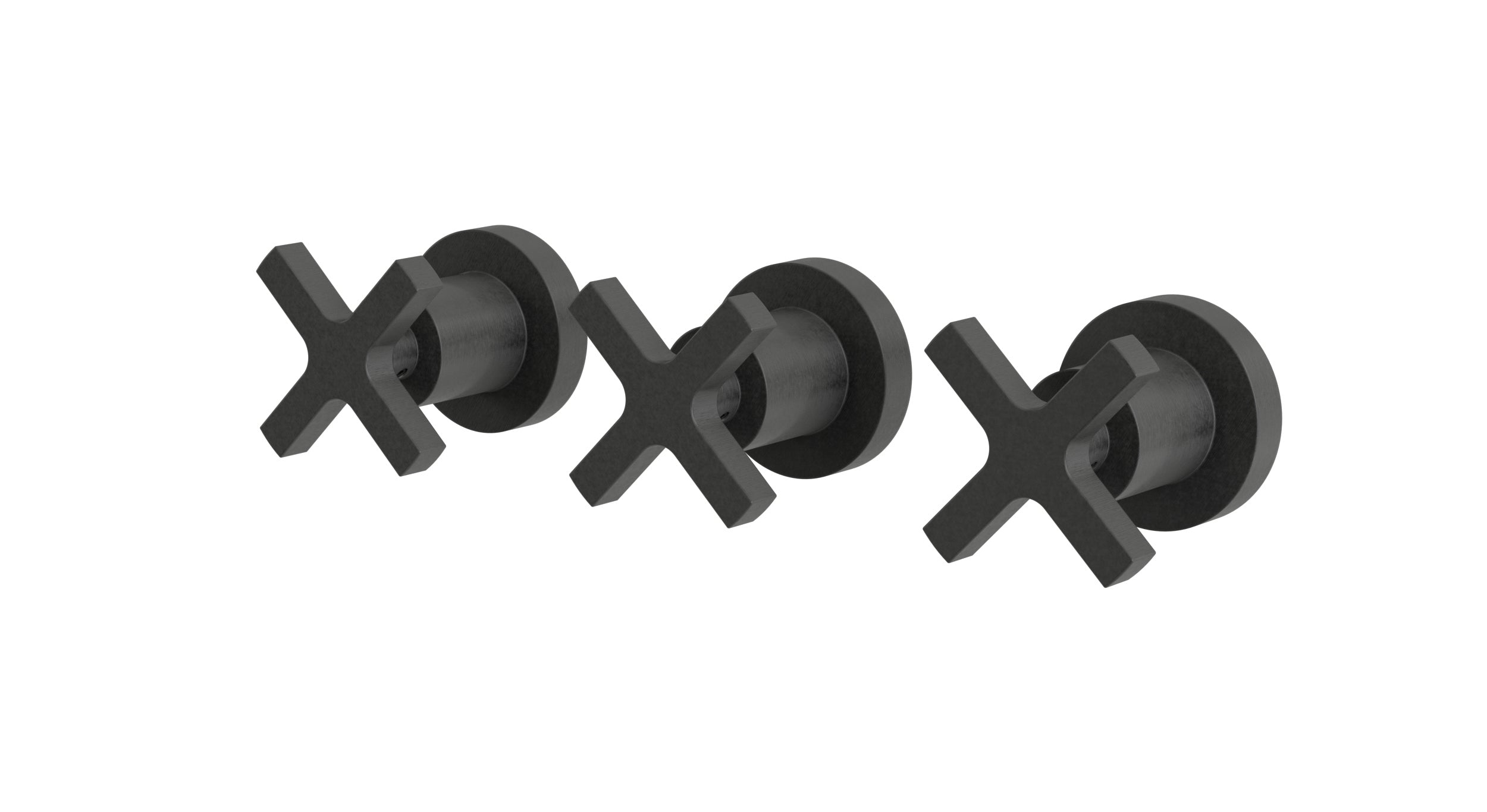 Flatiron Three Handle Wall Mount Bath Trim with Linear Cross Handles in Blackened Nickel