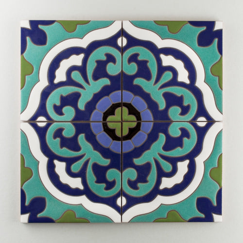 8x8 Handpainted Tile Tarragona in Cool Motif
