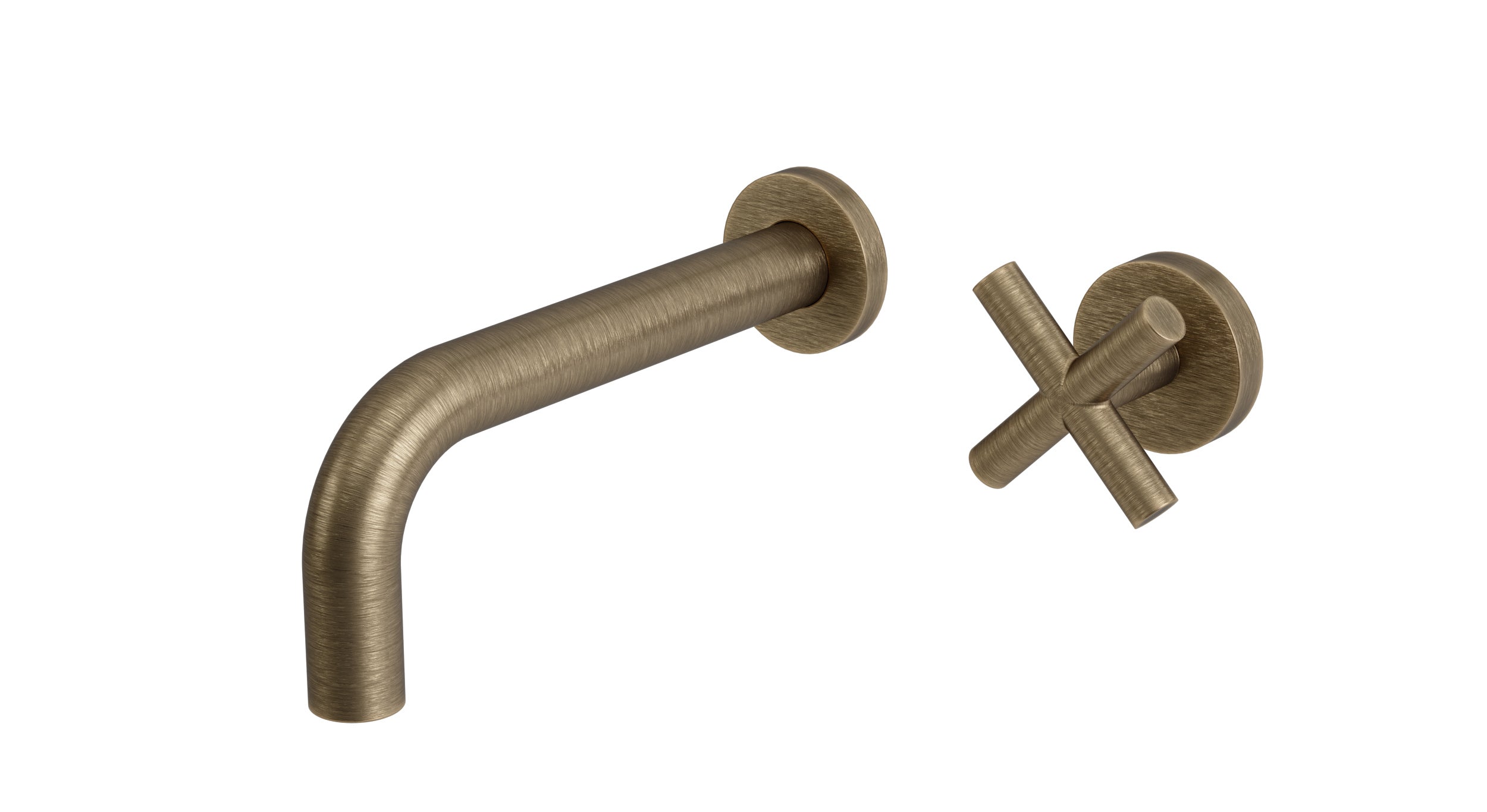 Contour One Handle Wall Mount 7.5" Lavatory Faucet with Soft Cross Handle in Antique Brass