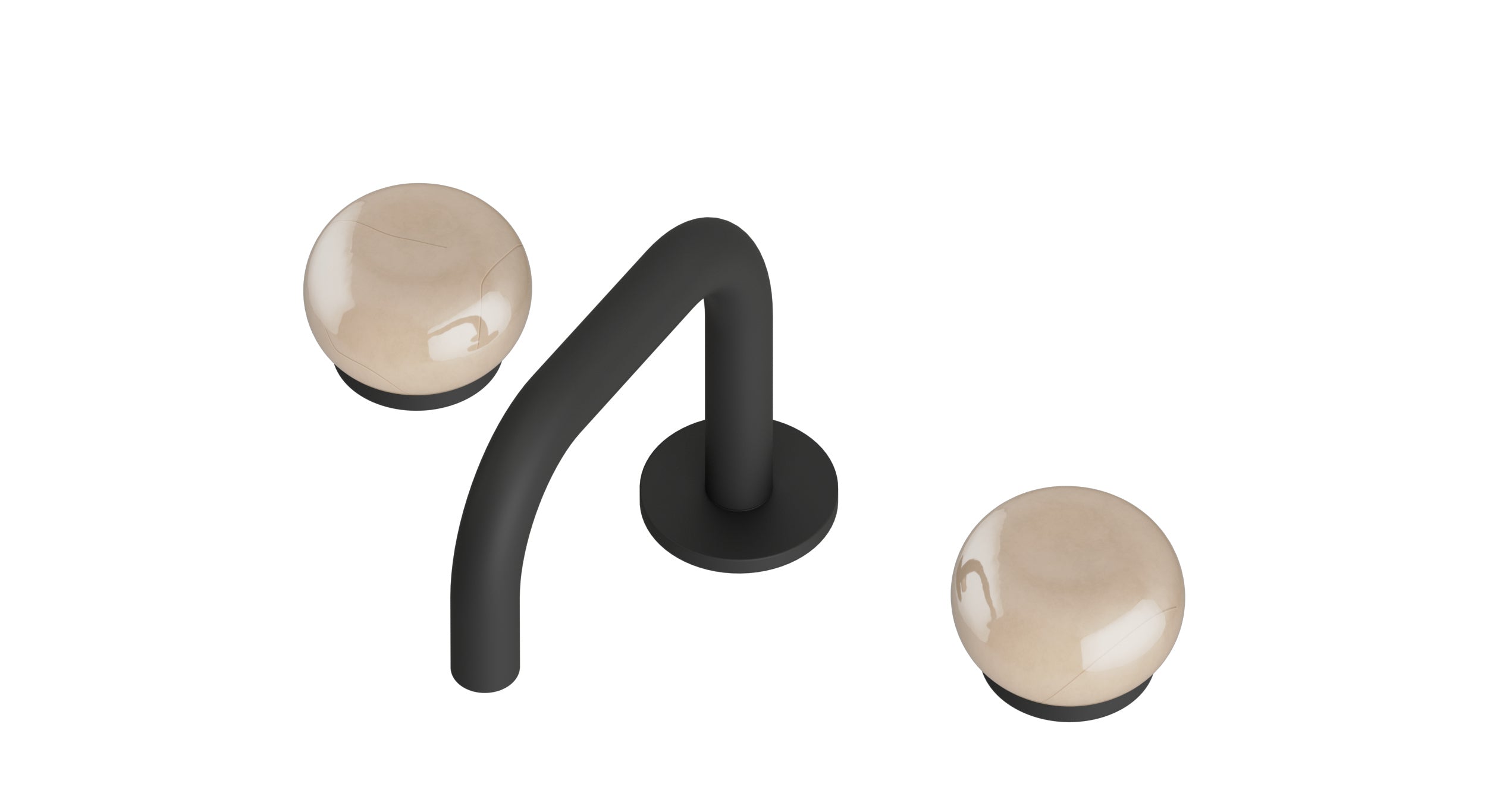 Foundry Two Handle Deck Mount Squaretop Lavatory Faucet with Pebble Ceramic Knob Handles in Matte Black