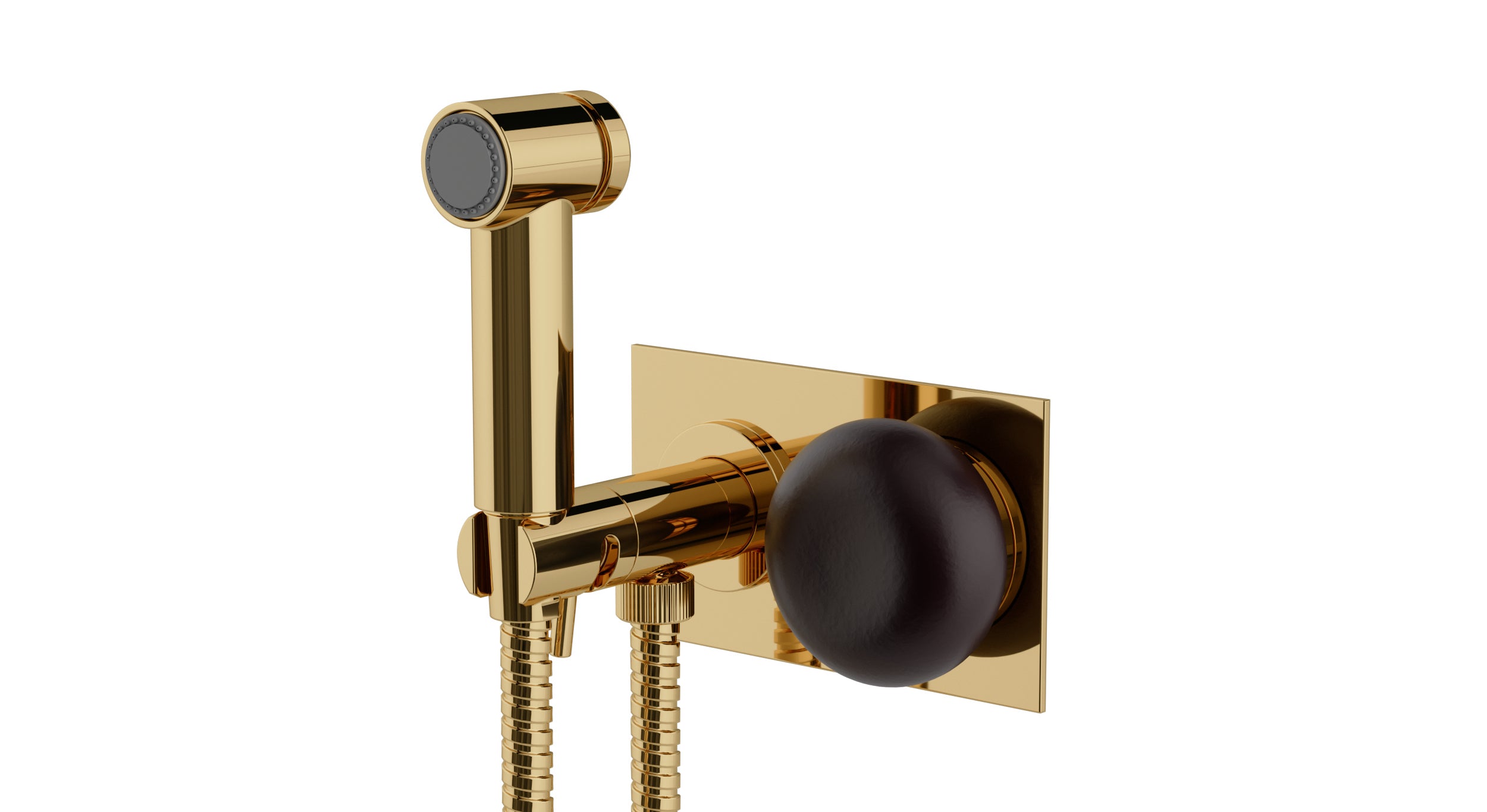 Foundry One Handle Wall Mount Bidet Trim with Pebble Ceramic Knob Handle in Polished Brass