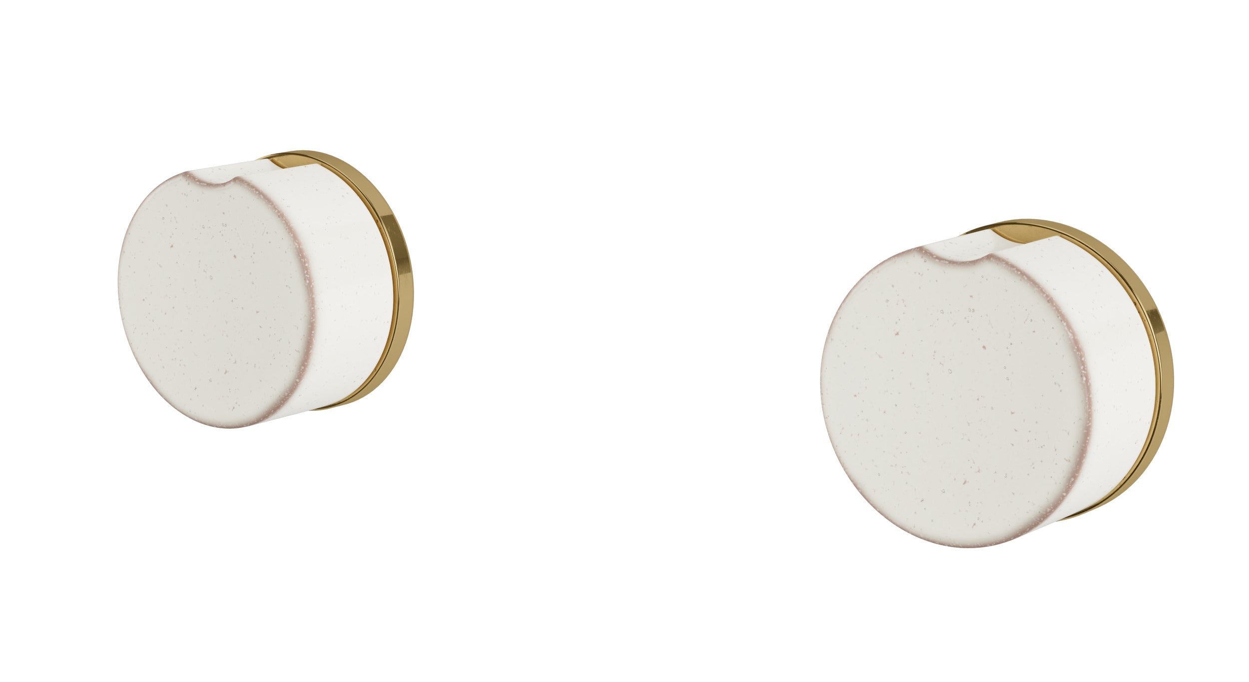 Foundry Two Handle Wall Mount Bath Trim with Groove Ceramic Knob Handles in Uncoated Polished Brass