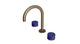 Foundry Two Handle Deck Mount Gooseneck Lavatory Faucet with Groove Ceramic Knob Handles in Antique Brass