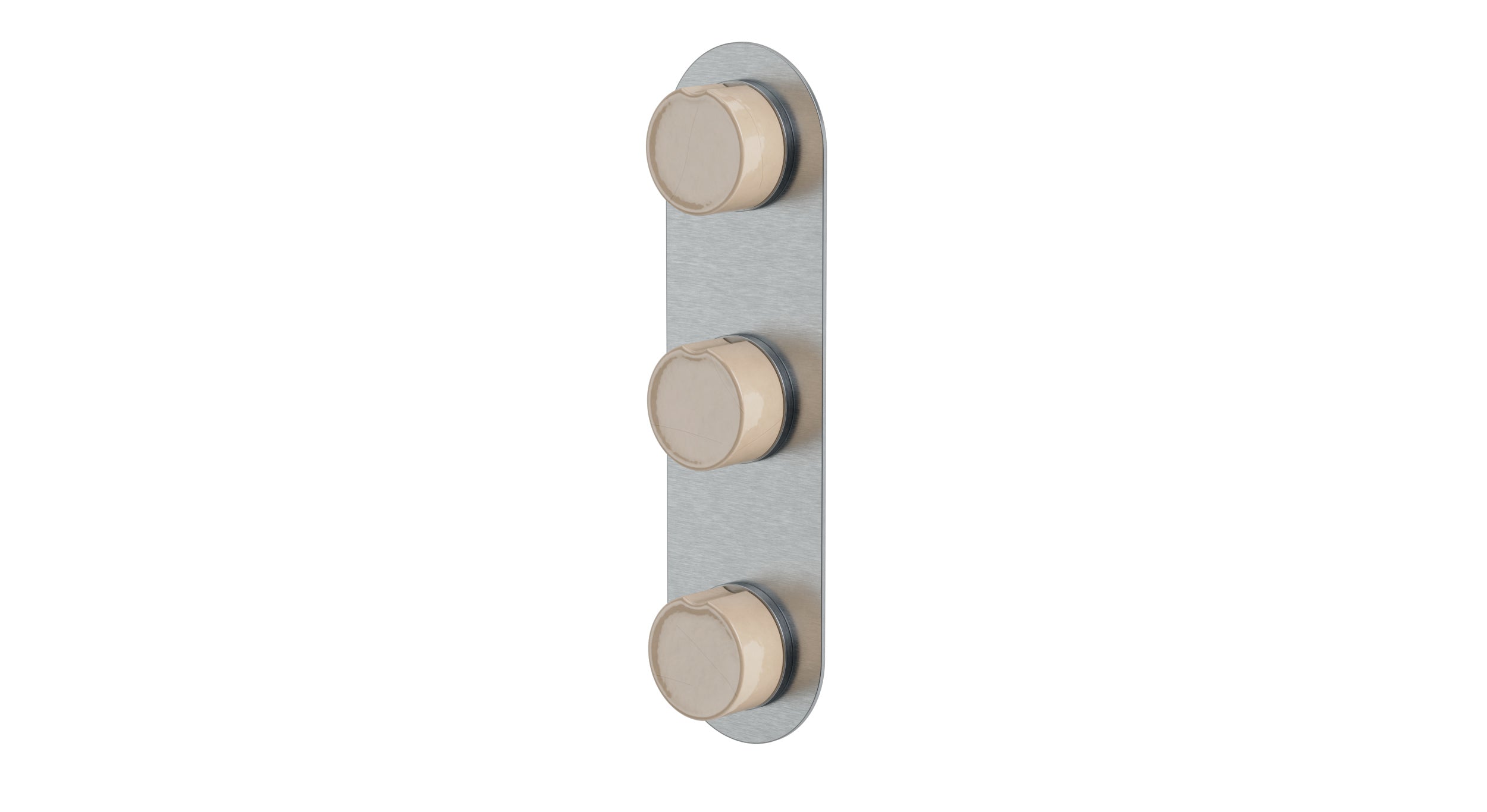 Foundry Three Handle Wall Mount Shower Trim with Groove Ceramic Knob Handles in Satin Chrome