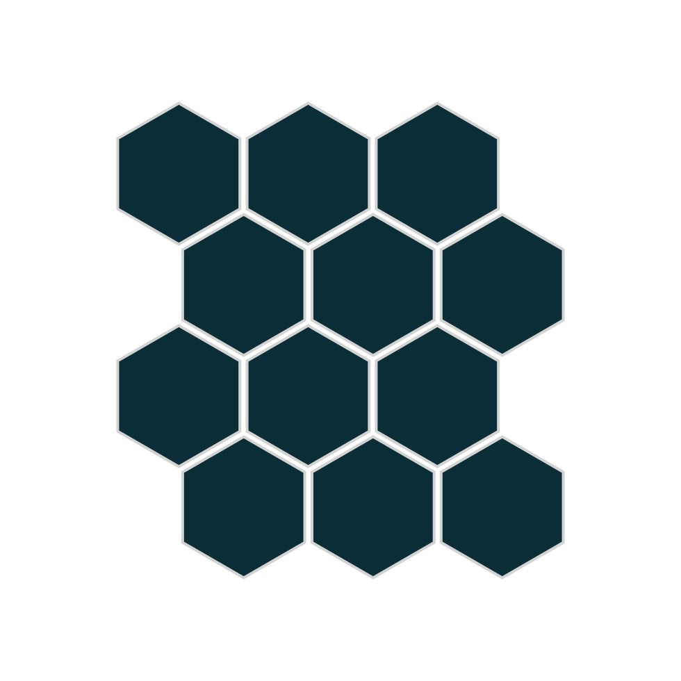 2" Hexagon Sheeted Original Ceramic Mosaic Tile in Caspian Sea Matte