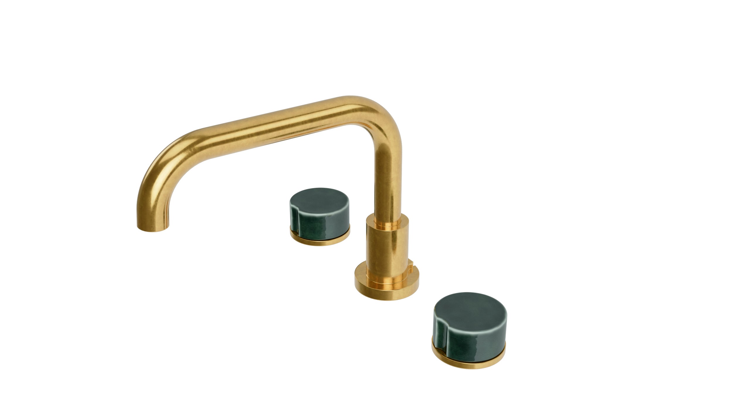 Foundry Two Handle Deck Mount Squaretop Bath Trim with Groove Ceramic Knob Handles in French Brass