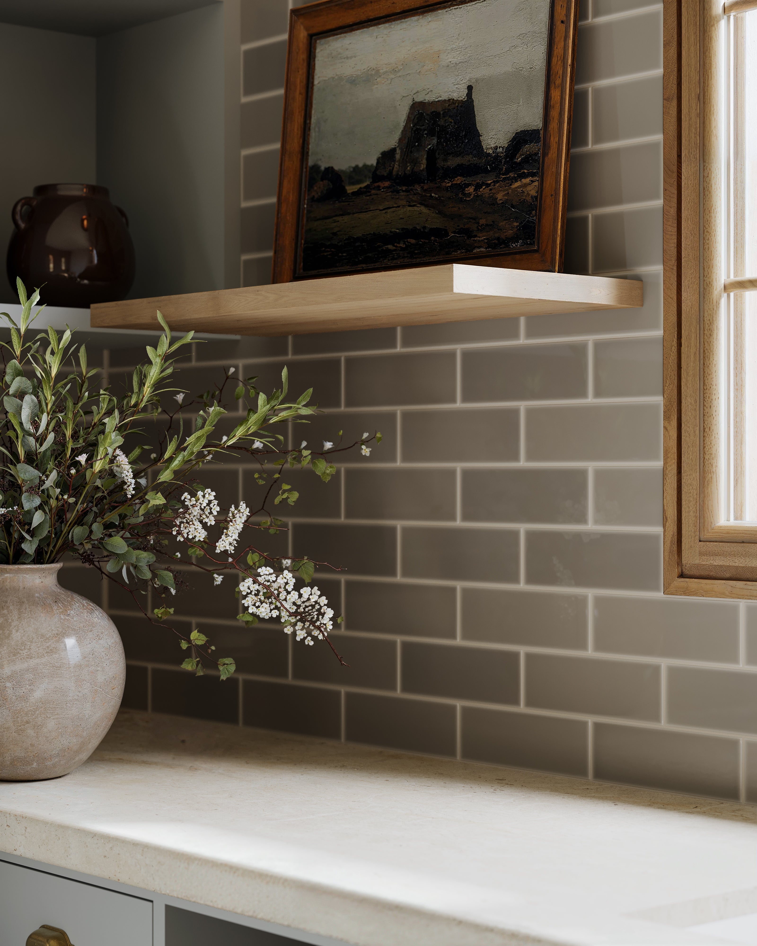 3x9 Natural Press Ceramic Tile in Timberline Gloss
