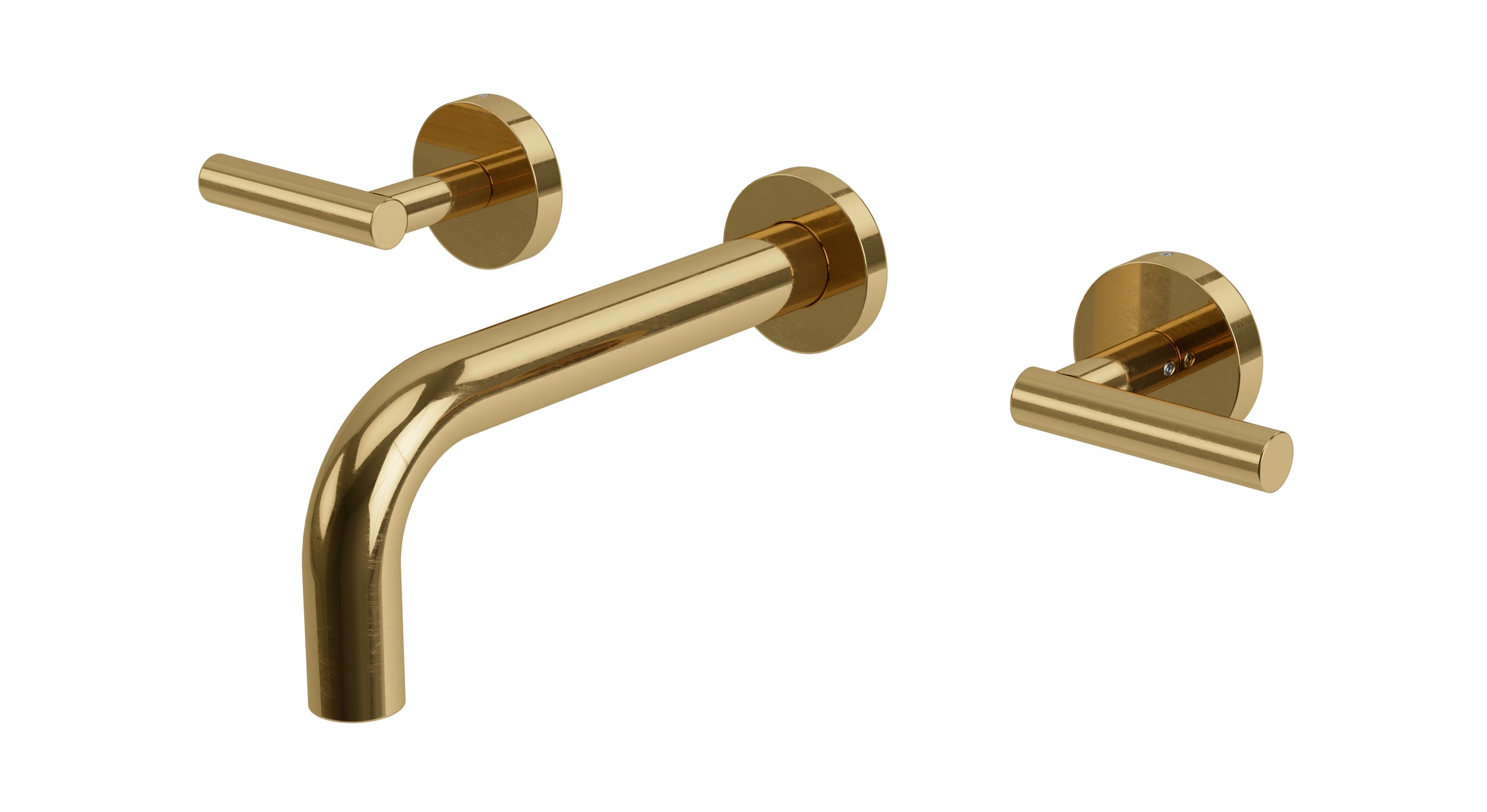 Contour Two Handle Wall Mount 7.5" Lavatory Faucet with Soft Lever Handles in Uncoated Polished Brass