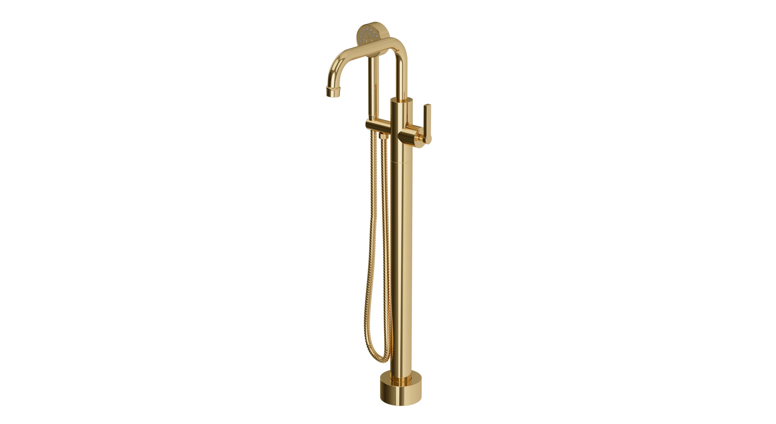 Emerson One Handle Floor Mount Squaretop Bath Trim with Hand Shower and Classic Lever Handle in Polished Brass