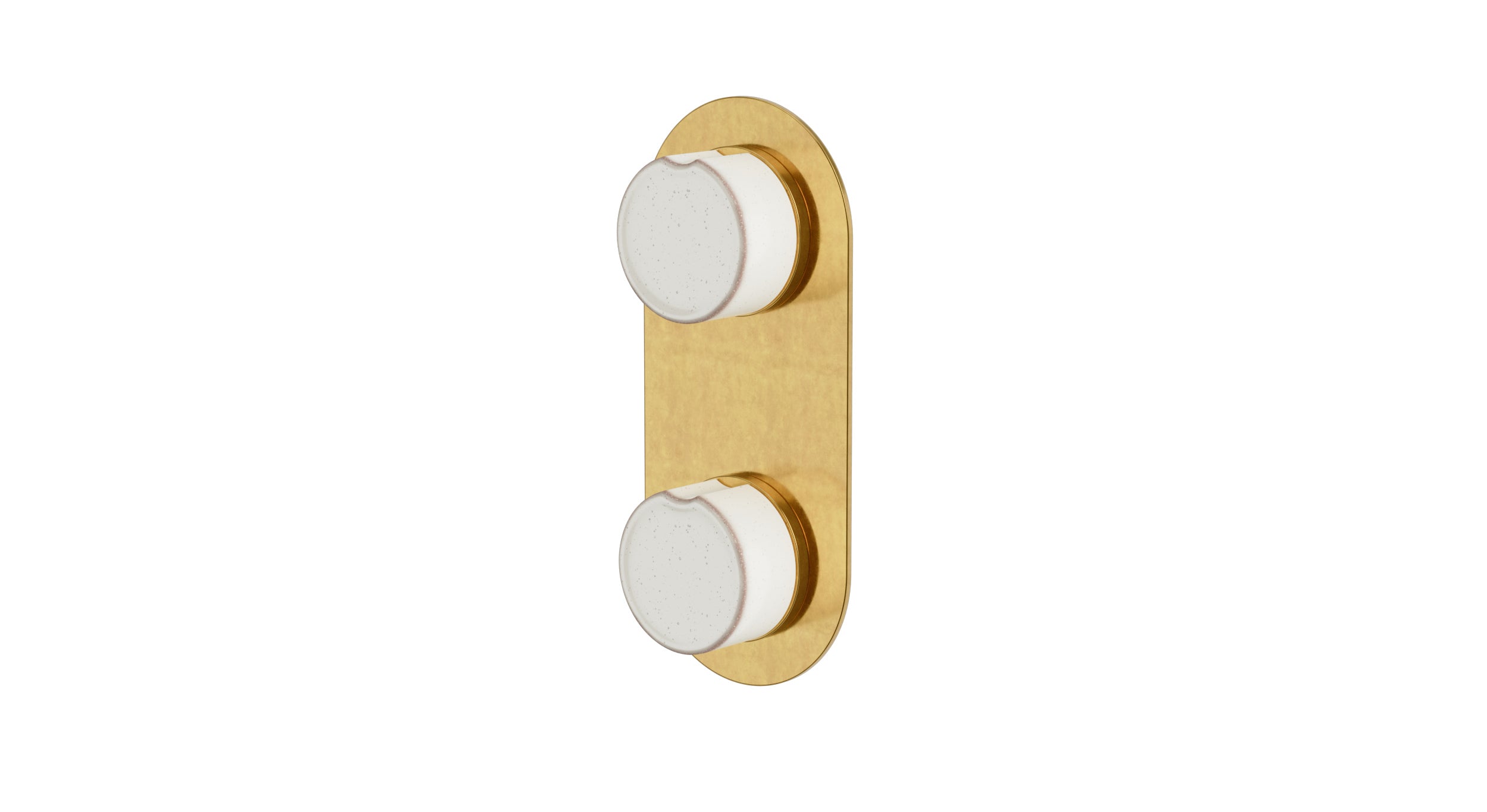 Foundry Two Handle Wall Mount Shower Trim with Groove Ceramic Knob Handles in French Brass