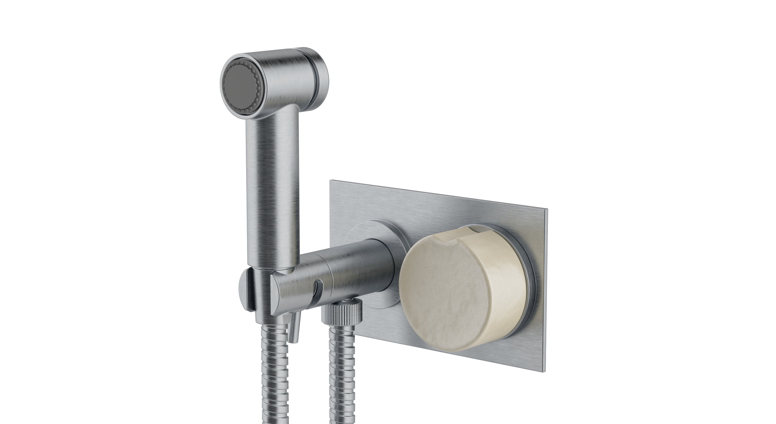 Foundry One Handle Wall Mount Bidet Trim with Groove Ceramic Knob Handle in Satin Chrome