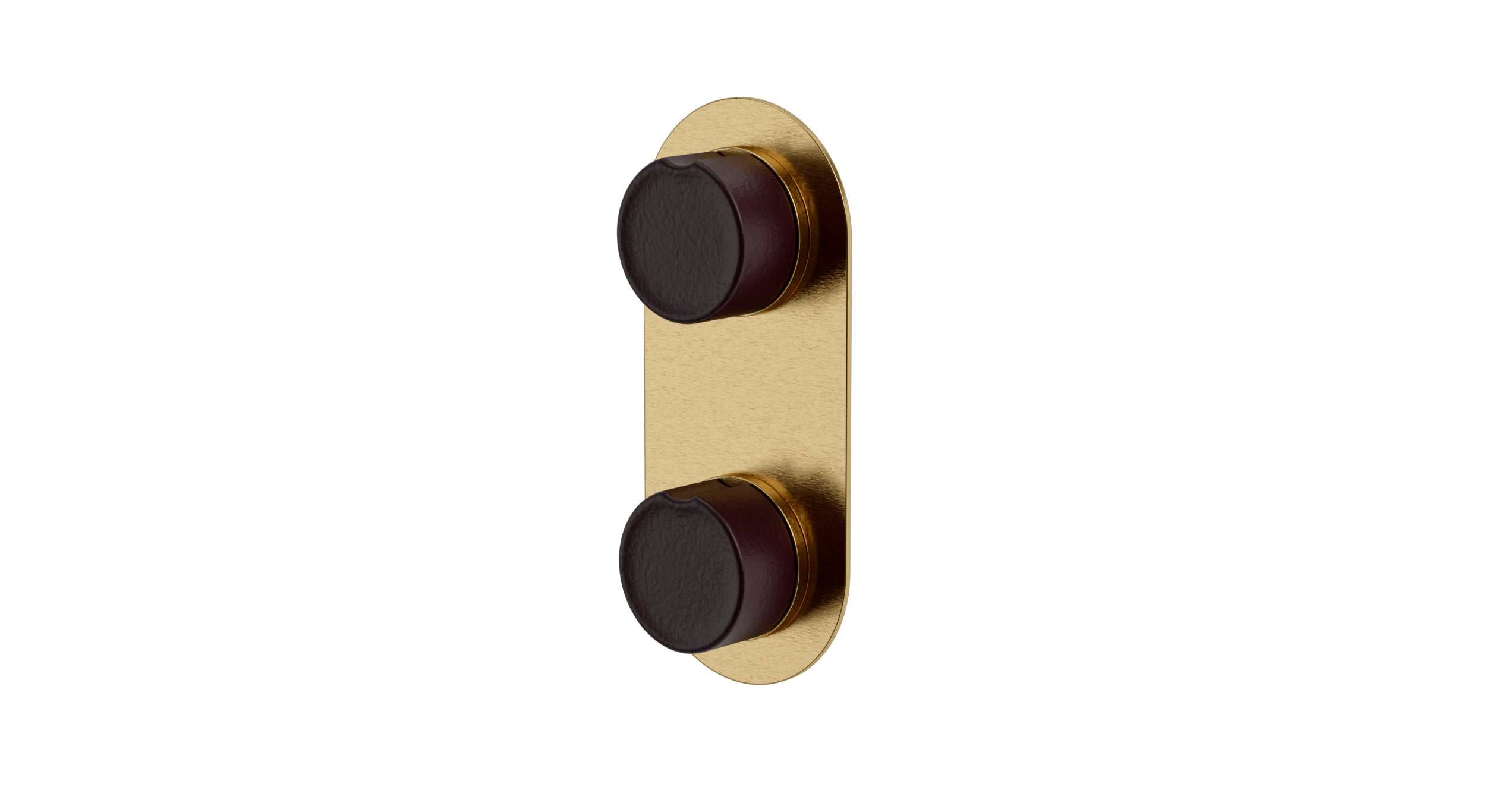 Foundry Two Handle Wall Mount Shower Trim with Groove Ceramic Knob Handles in Satin Brass