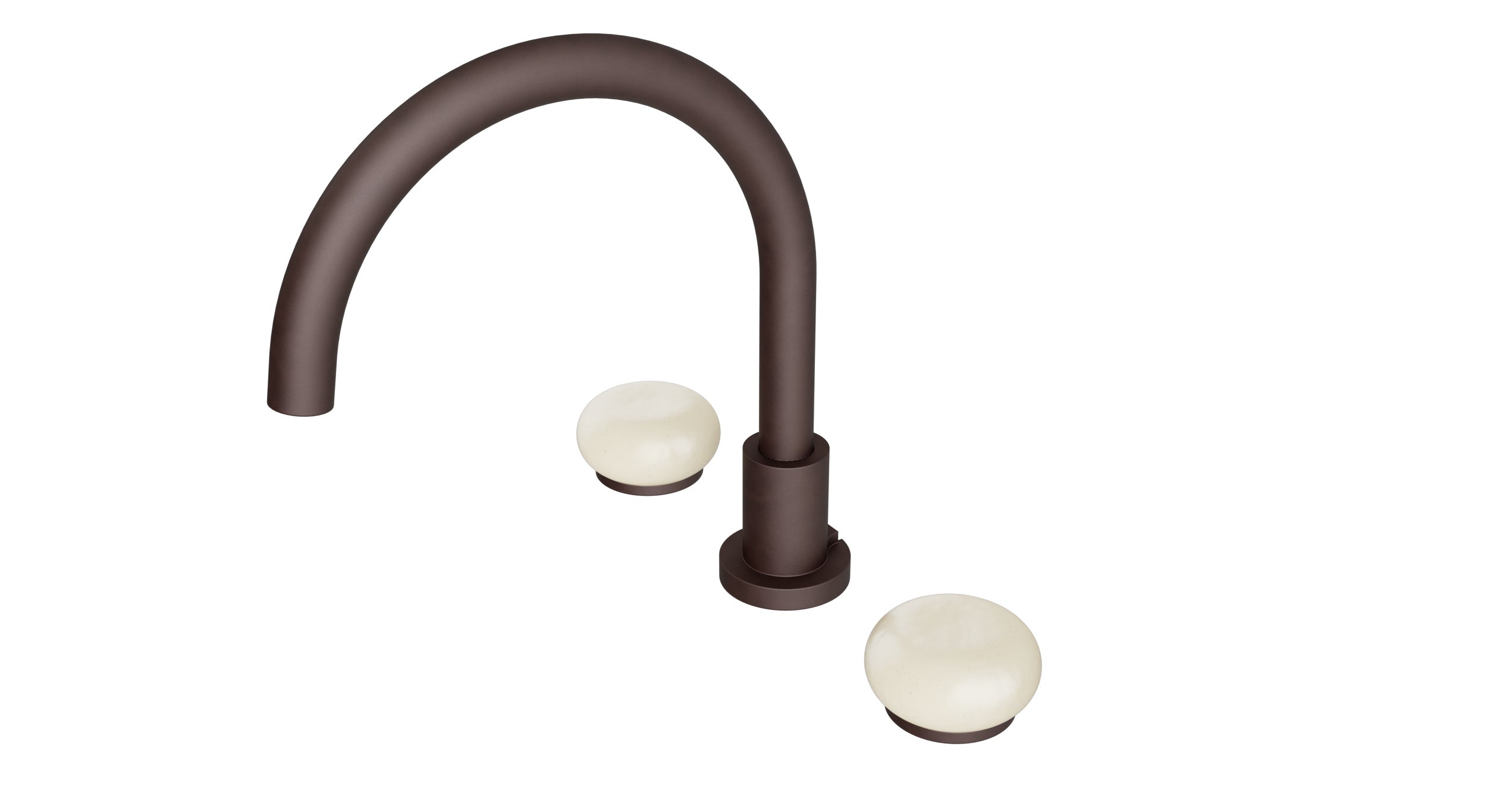 Foundry Two Handle Deck Mount Gooseneck Bath Trim with Pebble Ceramic Knob Handles in Architectural Copper