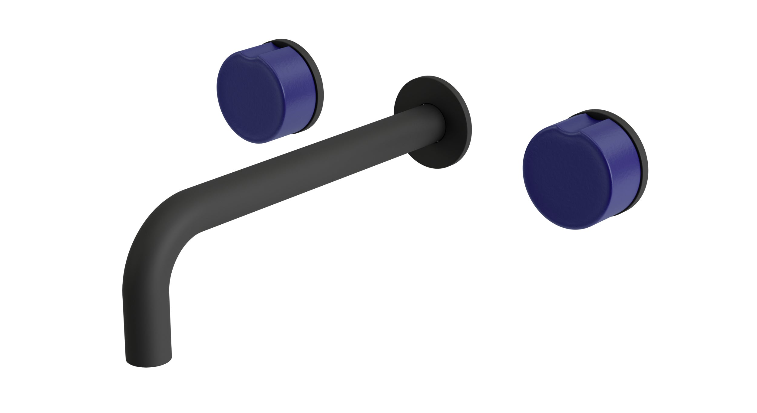 Foundry Two Handle Wall Mount 7.5" Lavatory Faucet with Groove Ceramic Knob Handles in Matte Black